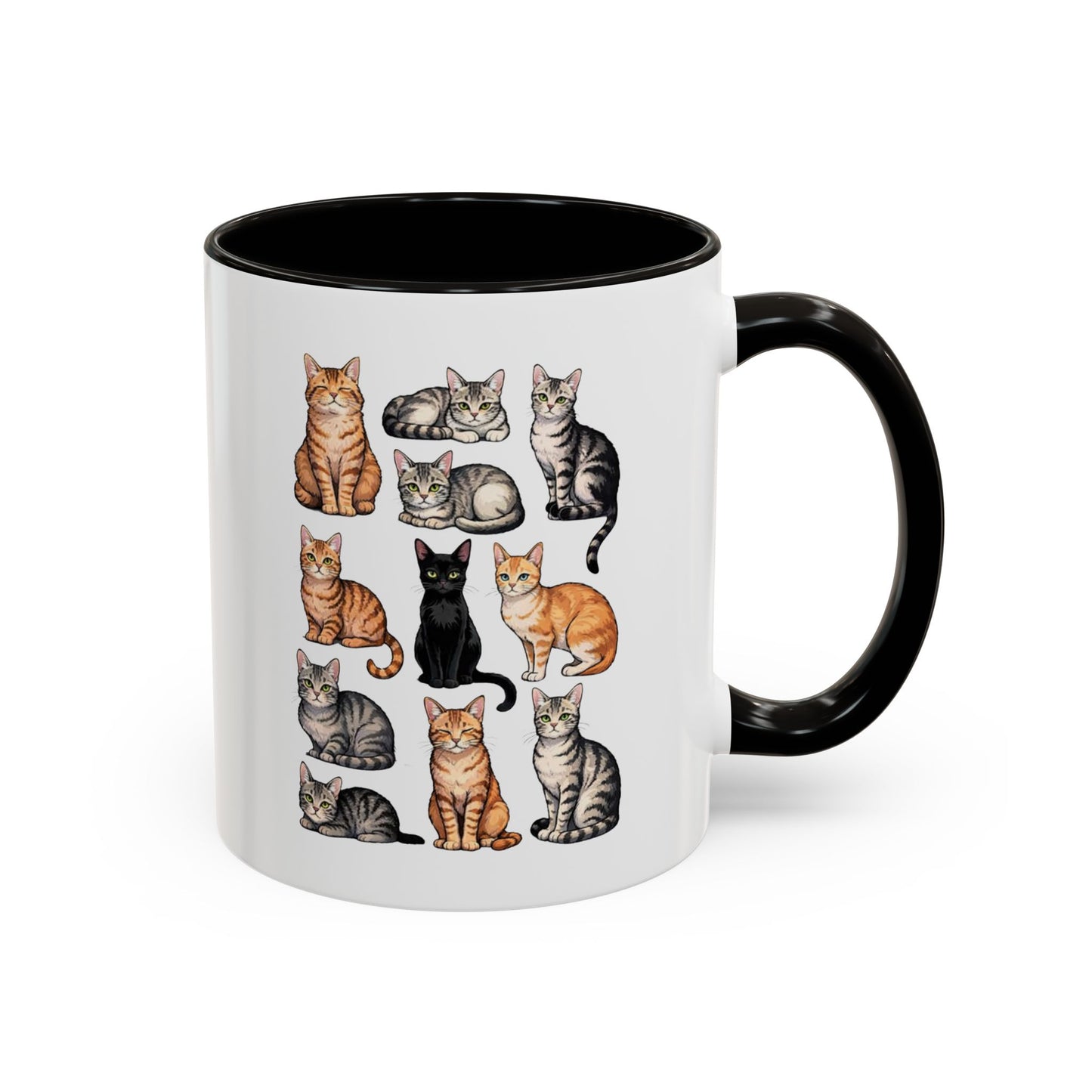 Tasse Chats Multiples Illustrés – Mug Collection Chats Différentes Races – Cadeau Amoureux des Chats