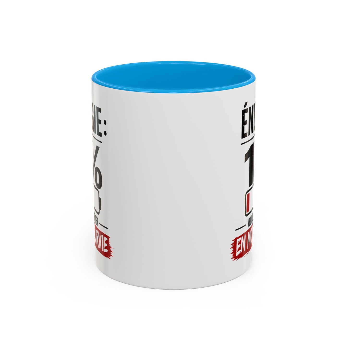 Mug Drôle Fatigue et Travail – Énergie 1% En Mode Survie – Cadeau Humour Bureau Café 325ml