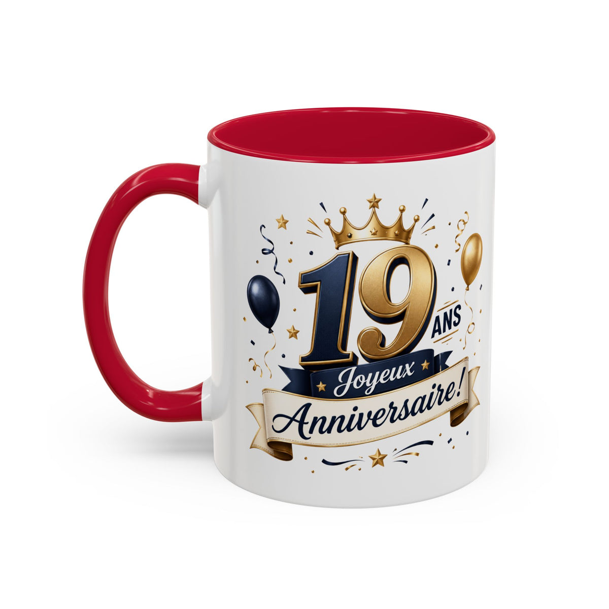 Mug Joyeux 19 Ans – Tasse Anniversaire 19 Ans – Cadeau Original pour Femme Homme – Idée Cadeau 19e Anniversaire Noir Bleu Rouge