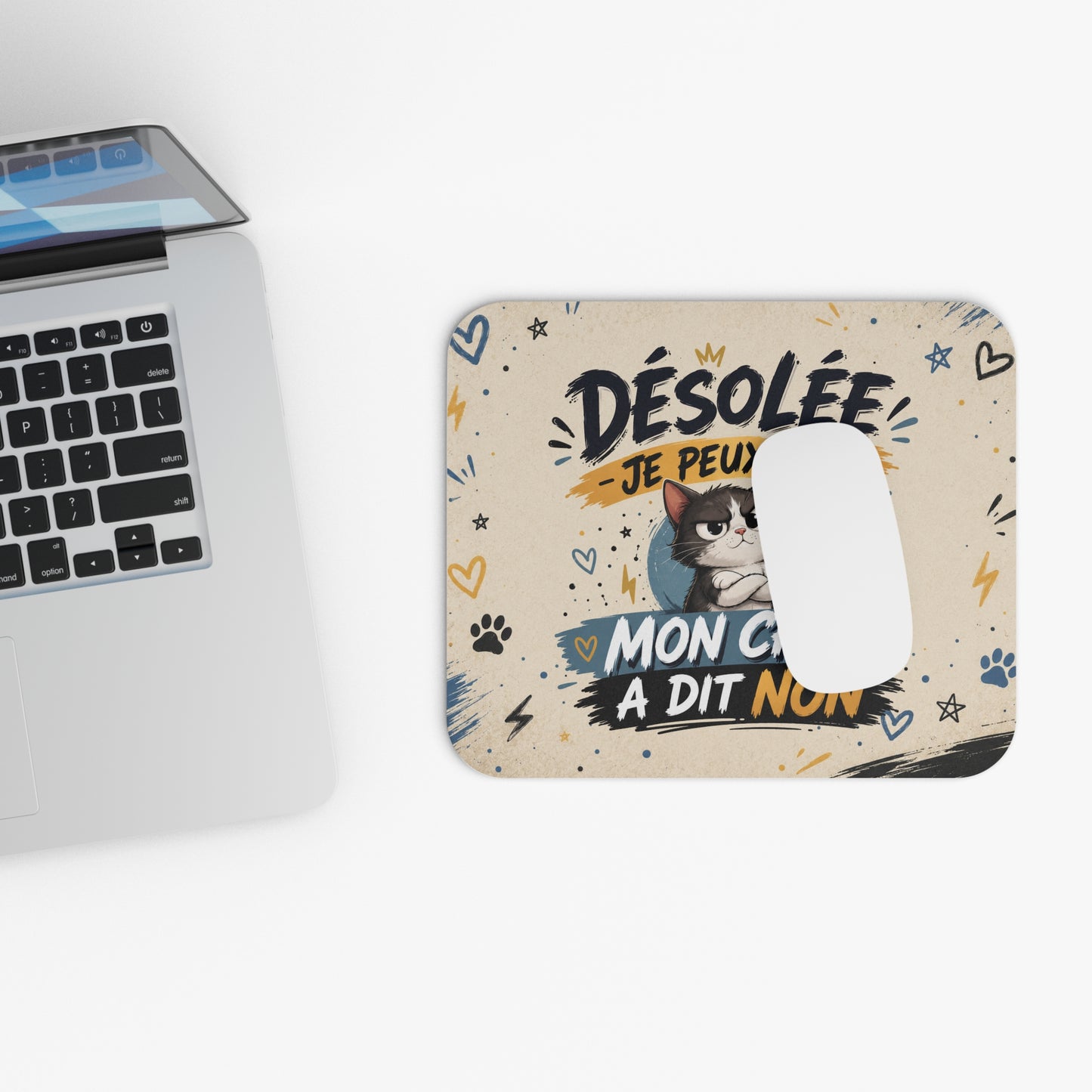 Tapis de Souris 22x18cm Désolée Je Peux Pas Mon Chat a Dit Non – Humour Chat – Cadeau Drôle Original