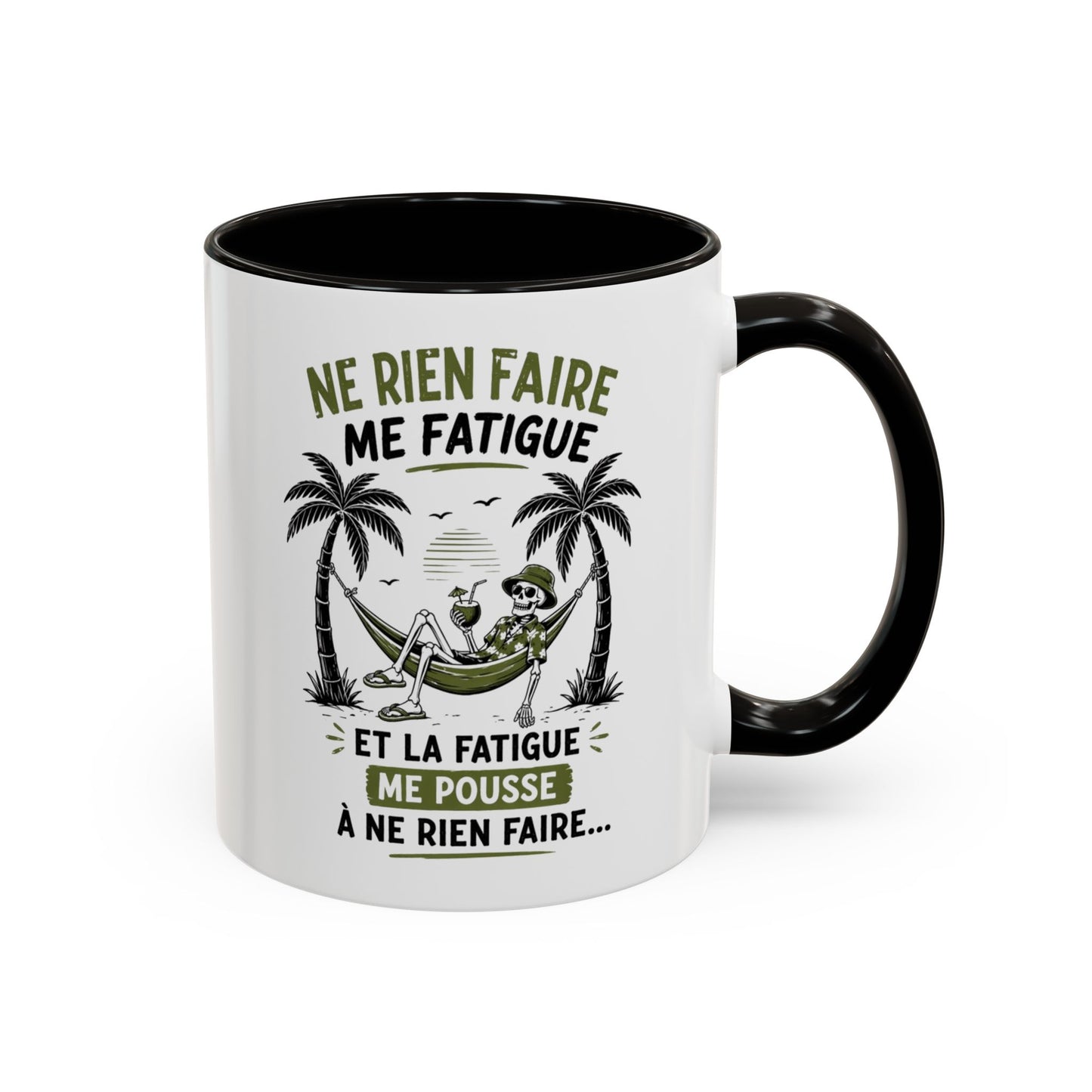 Mug Humour Détente – Tasse Ne Rien Faire Me Fatigue – Cadeau Original Relax et Vacances – Céramique 325ml Noir Bleu Rouge