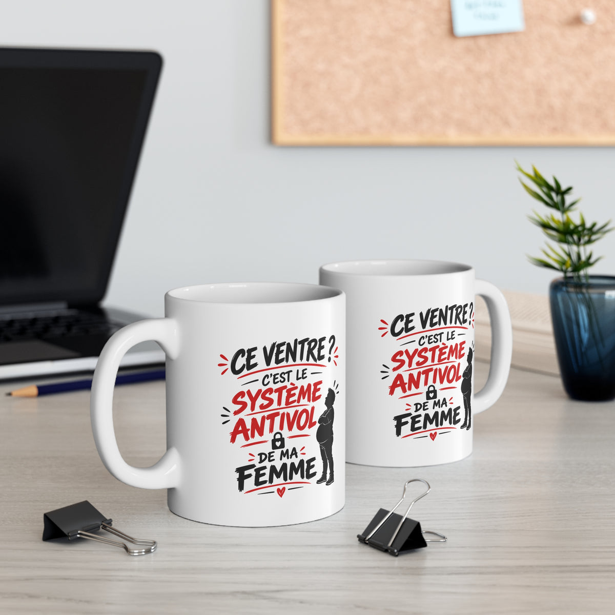 Mug Ce Ventre C’est le Système Antivol de Ma Femme – Tasse Humoristique pour Homme – Idée Cadeau Drôle Mari Couple Anniversaire