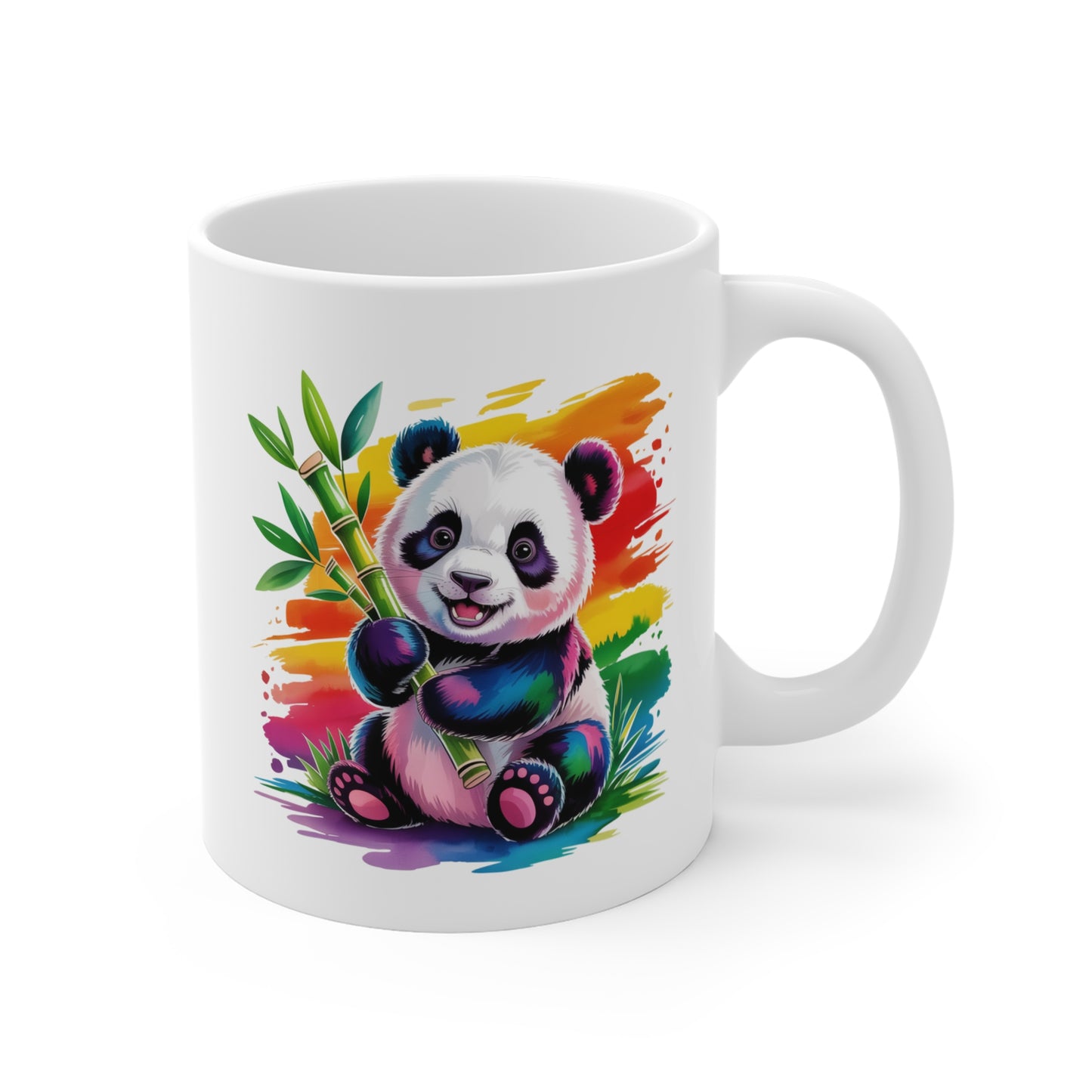 Tasse Panda Coloré – Mug Panda Arc-en-ciel avec Bambou – Design Mignon et Artistique – Cadeau Animal Fun 325ml