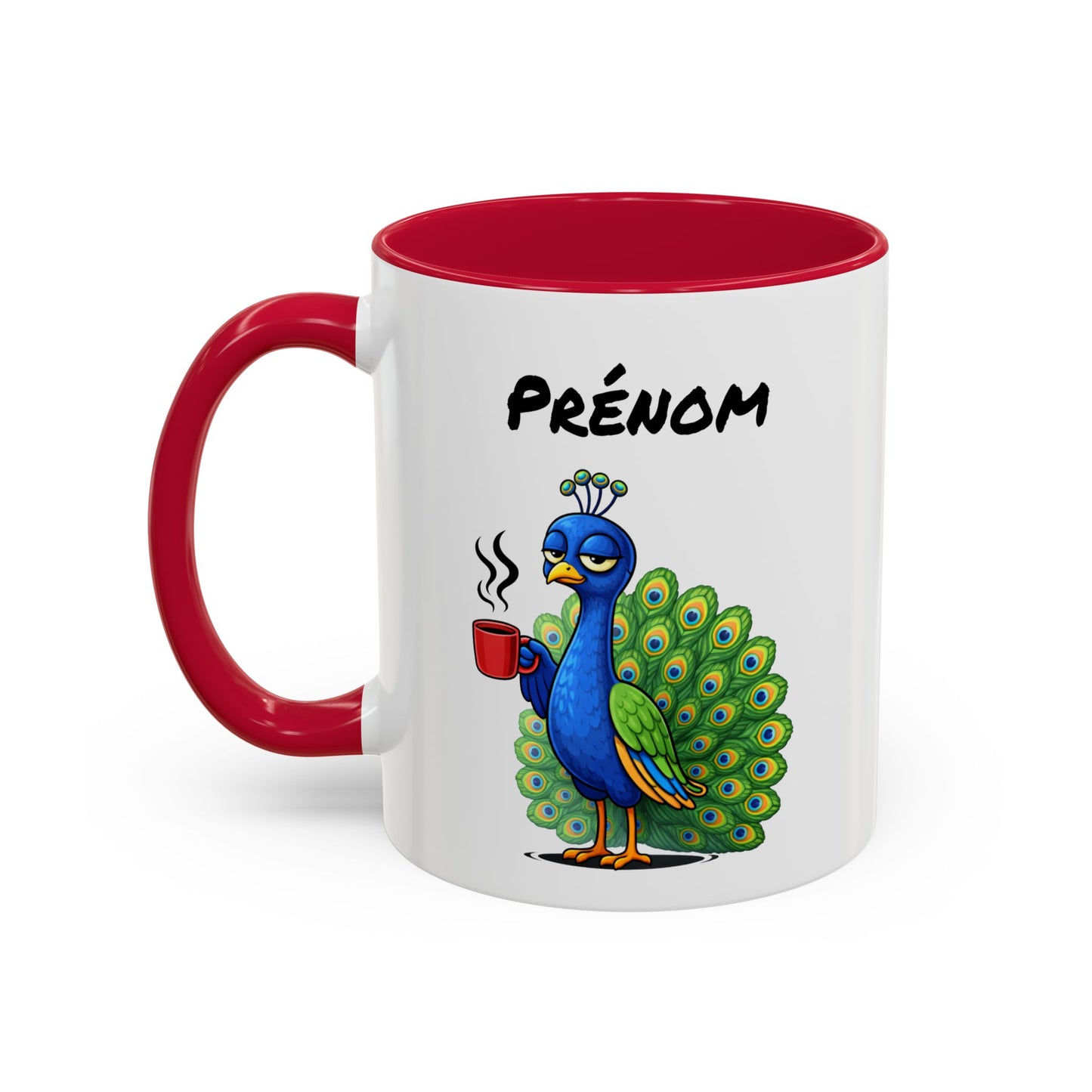 Tasse Paon Fatigué avec Café – Mug Animal Coloré et Humour – Illustration Oiseau Mignon 325ml