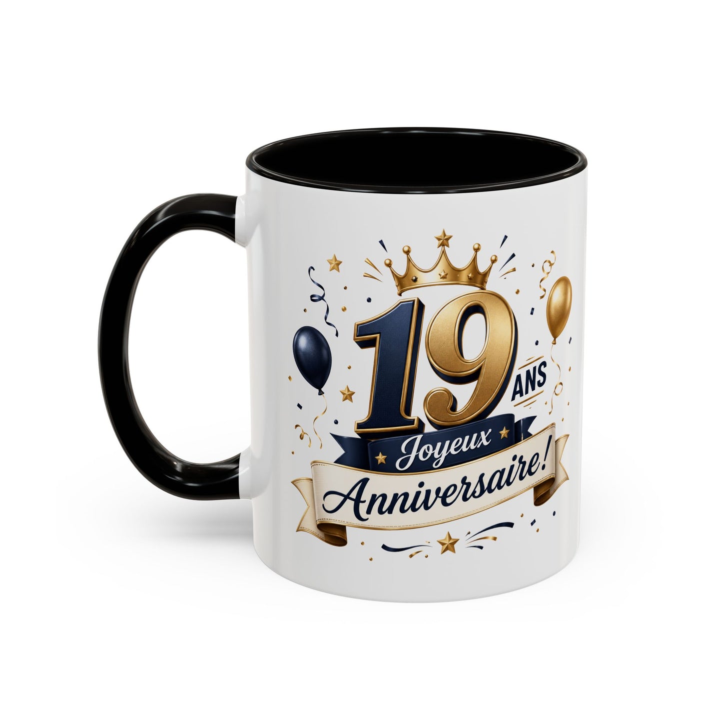Mug Joyeux 19 Ans – Tasse Anniversaire 19 Ans – Cadeau Original pour Femme Homme – Idée Cadeau 19e Anniversaire Noir Bleu Rouge