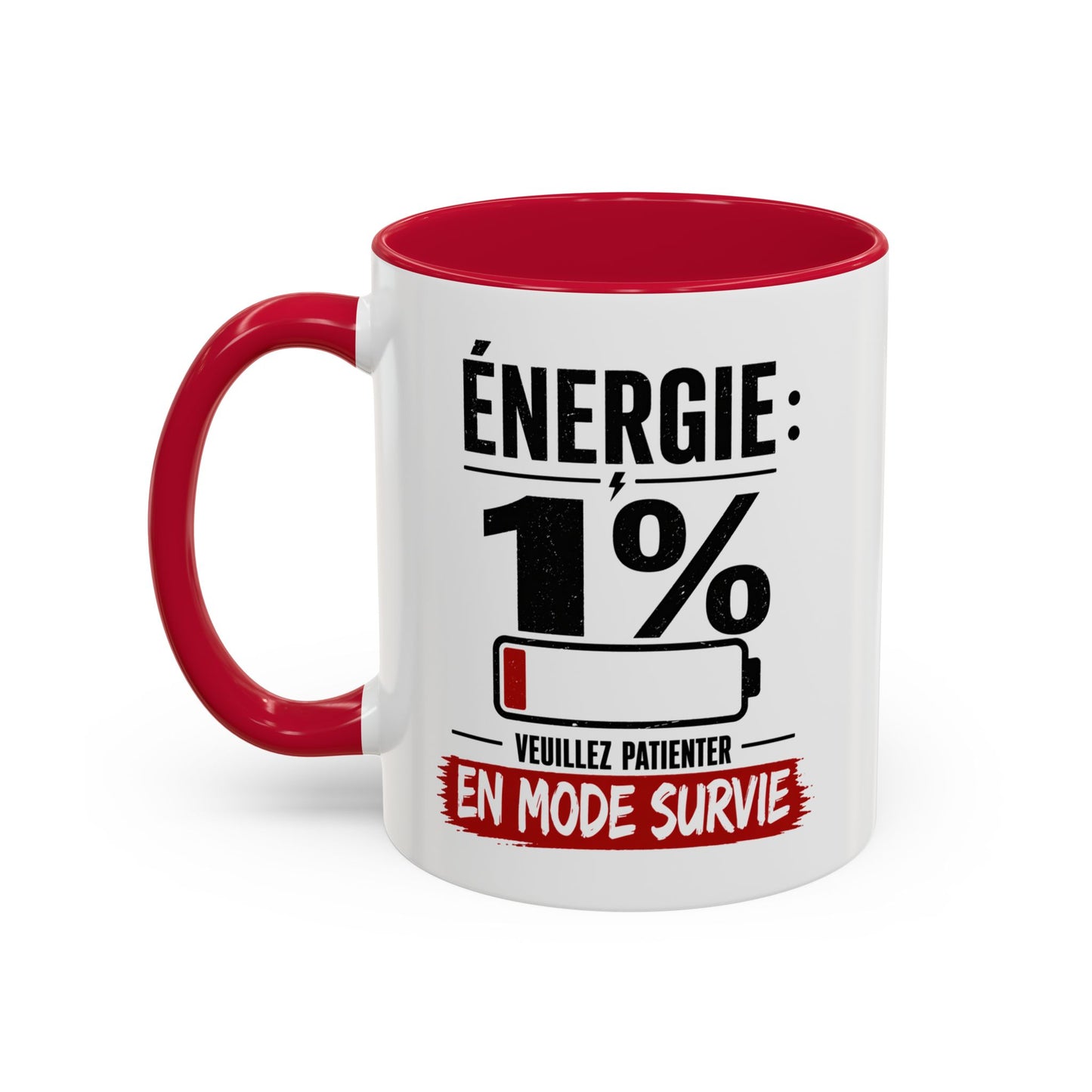 Mug Drôle Fatigue et Travail – Énergie 1% En Mode Survie – Cadeau Humour Bureau Café 325ml