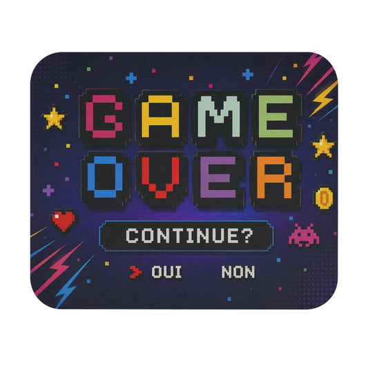 Tapis de Souris 22x18cm Game Over Continue Oui Non Pixel Art Gaming Rétro Gamer Console Arcade Bureau Cadeau Geek