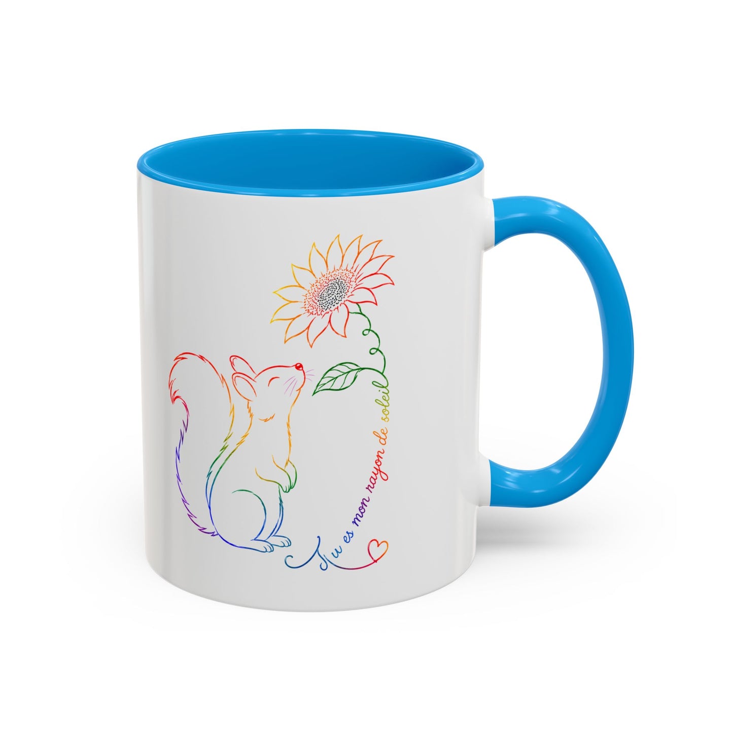 Mug Écureuil et Tournesol – Tasse Animaux Colorée Nature Fleurs – Cadeau Original Amoureux des Écureuils Homme et Femme Noir Bleu Rouge