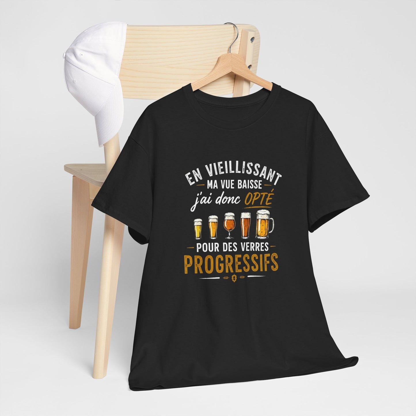 T-Shirt Humour Bière Verres Progressifs – Tee Shirt Drôle Apéro Alcool Citation Amusante Adulte – Cadeau Ami Amateur Bière Noir Blanc Gris