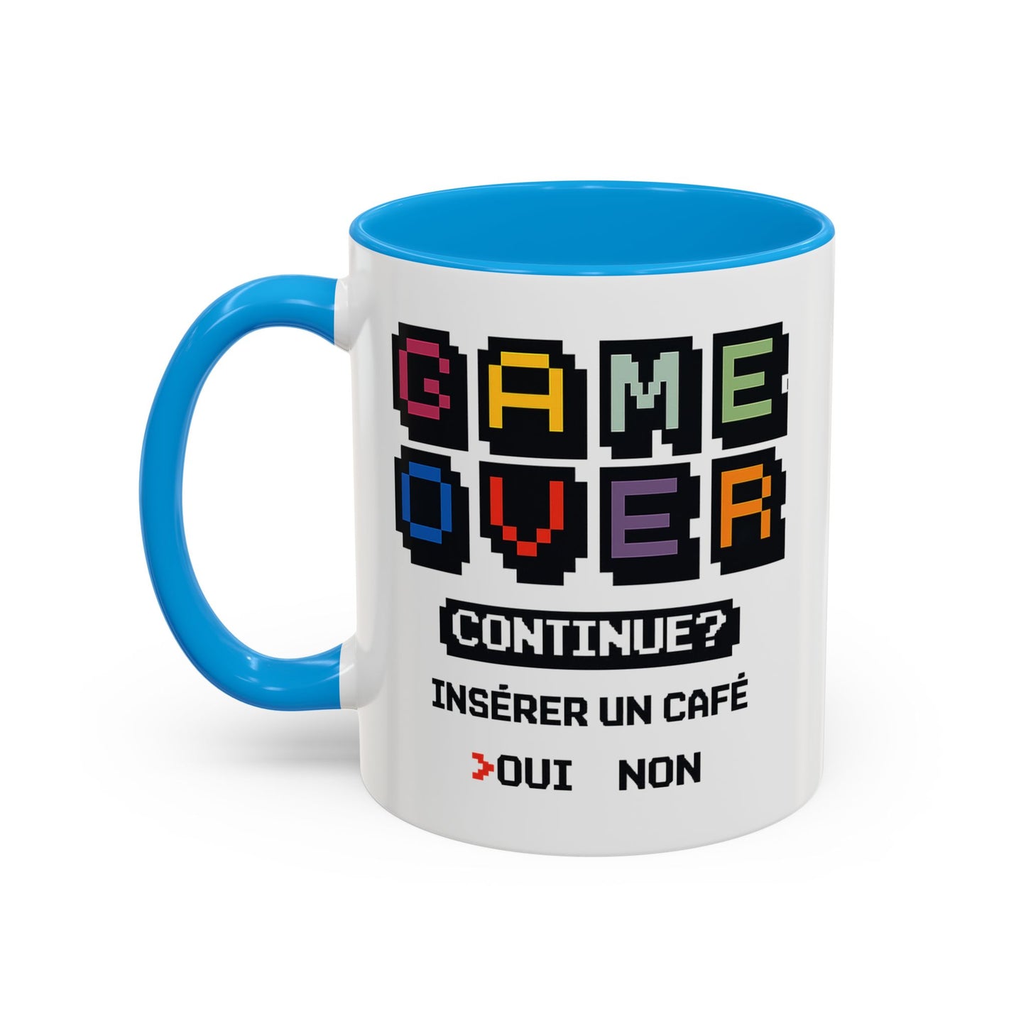 Tasse Gamer Drôle “Game Over Continue Insérer un Café” – Mug Humour Geek Pixel Rétro – Cadeau Gamer Original