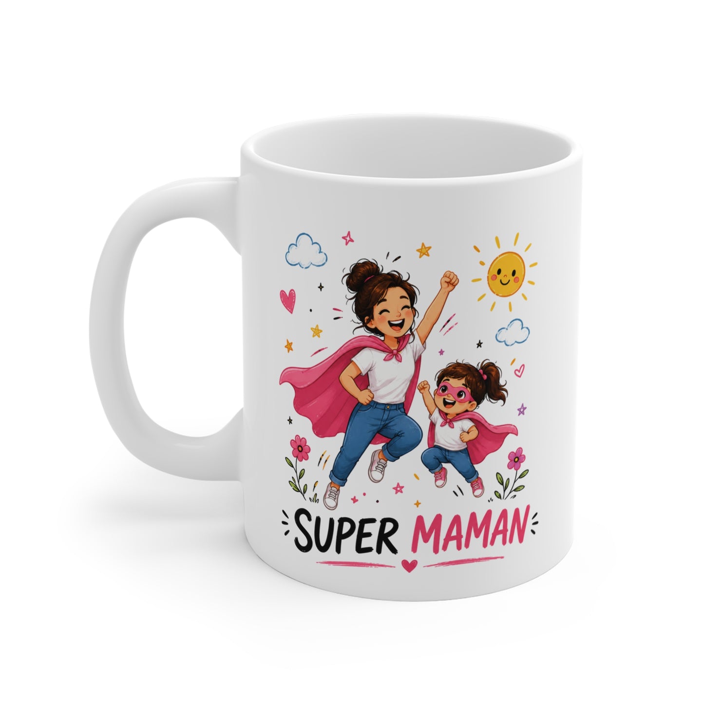 Tasse Super Maman – Mug Maman Héroïne avec Fille – Cadeau Fête des Mères Original 325ml
