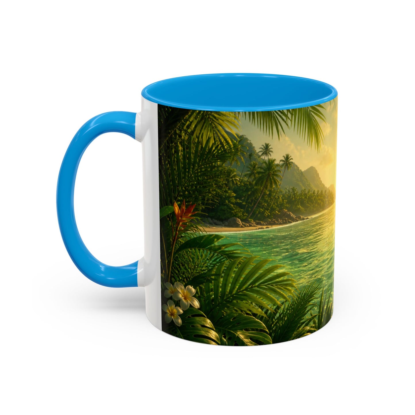 Tasse Plage Tropicale et Lagon – Mug Paysage Paradis Exotique – Design Nature et Palmiers – Céramique 325ml