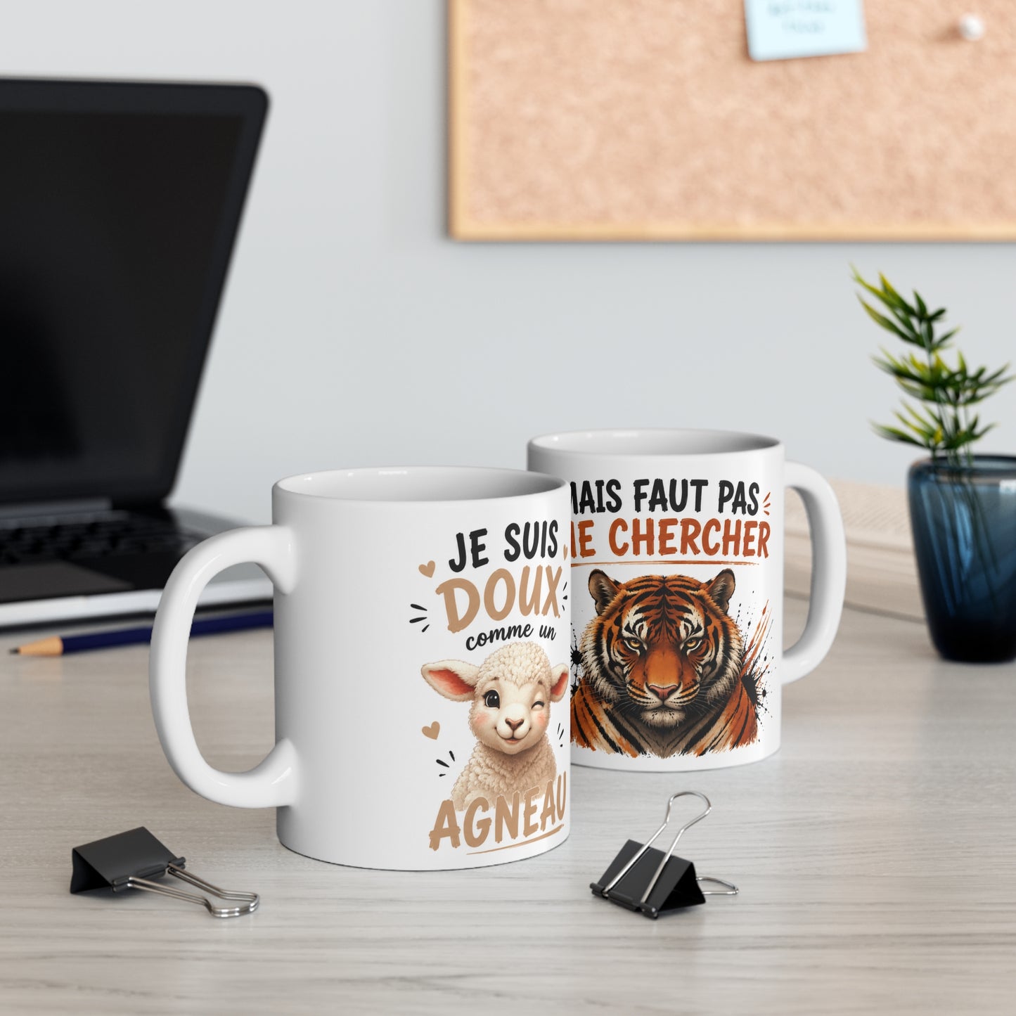 Tasse Je Suis Doux Comme Un Agneau Mais Faut Pas Me Chercher – Mug Humour Tigre Agneau – Cadeau Original Drôle 325ml