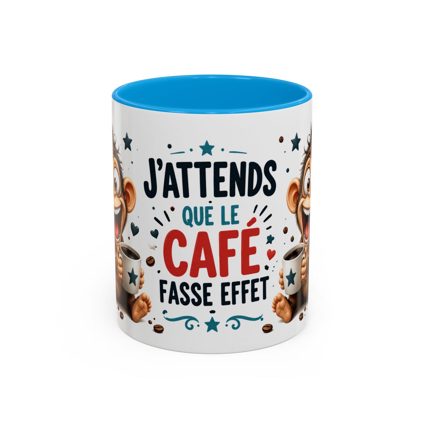 Tasse J’Attends Que Le Café Fasse Effet – Mug Humour Café Singe Drôle – Cadeau Original Homme Femme 325ml