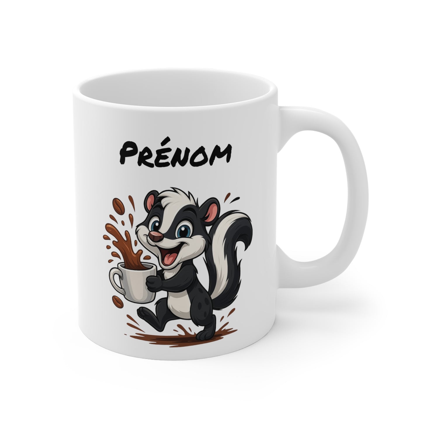 Tasse Personnalisable Putois Café – Mug Prénom Animal Cartoon Céramique 325ml – Cadeau Original