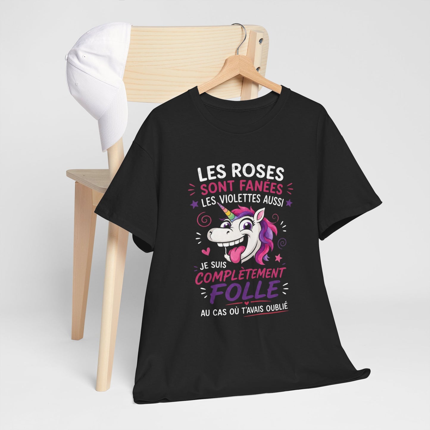 T-Shirt Les Roses Sont Fanées Les Violettes Aussi – Tee Shirt Licorne Humoristique – Cadeau Original Femme Fantaisie