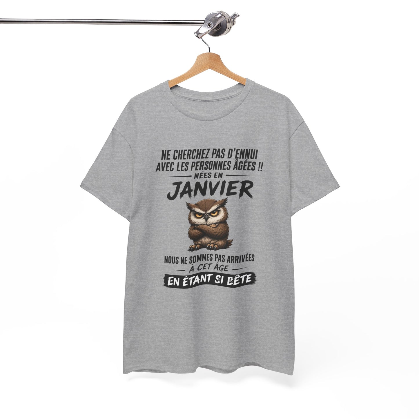 Tee-Shirt Retraité Janvier Humour – Cadeau Anniversaire Senior Homme Femme – Chouette Drôle Retraite