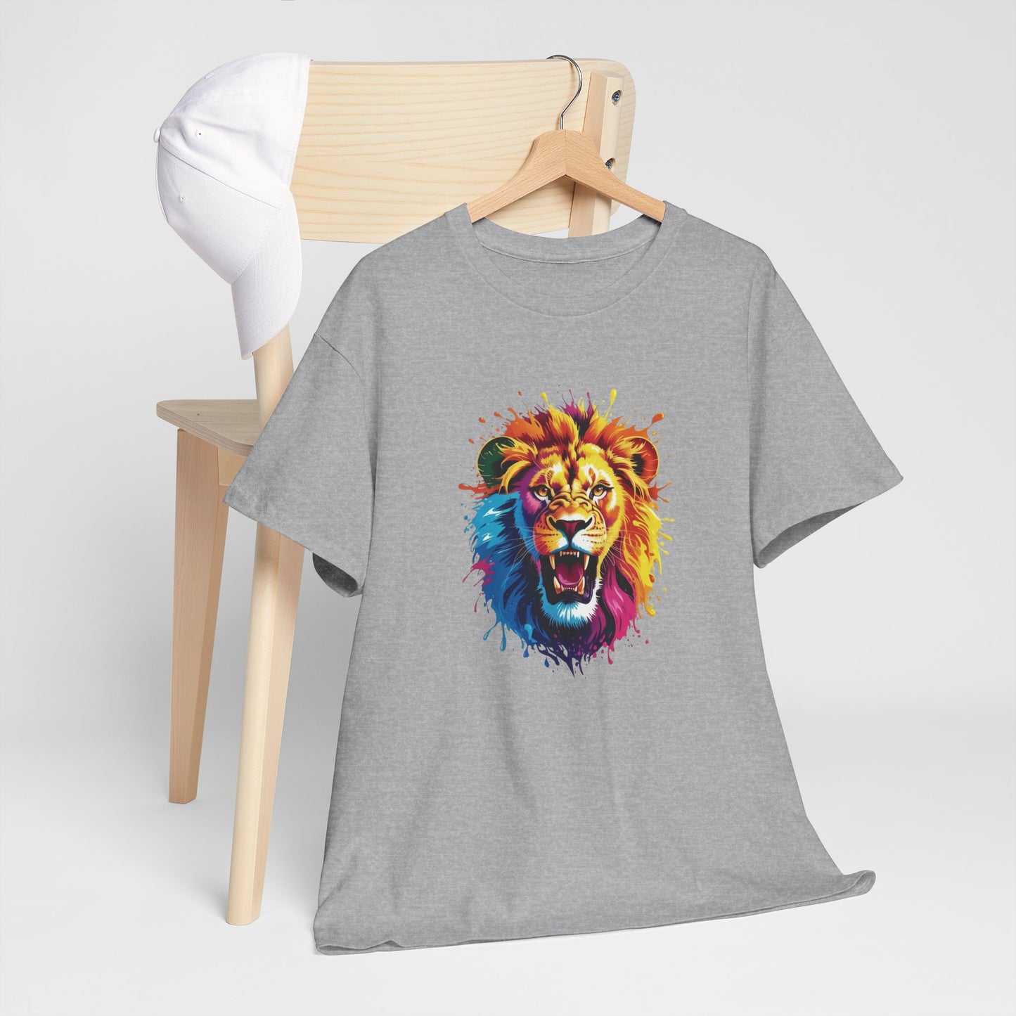 T-Shirt Lion Coloré – Tee Shirt Tête de Lion Art Dripping – Cadeau Animal Puissant Streetwear Noir Blanc Gris