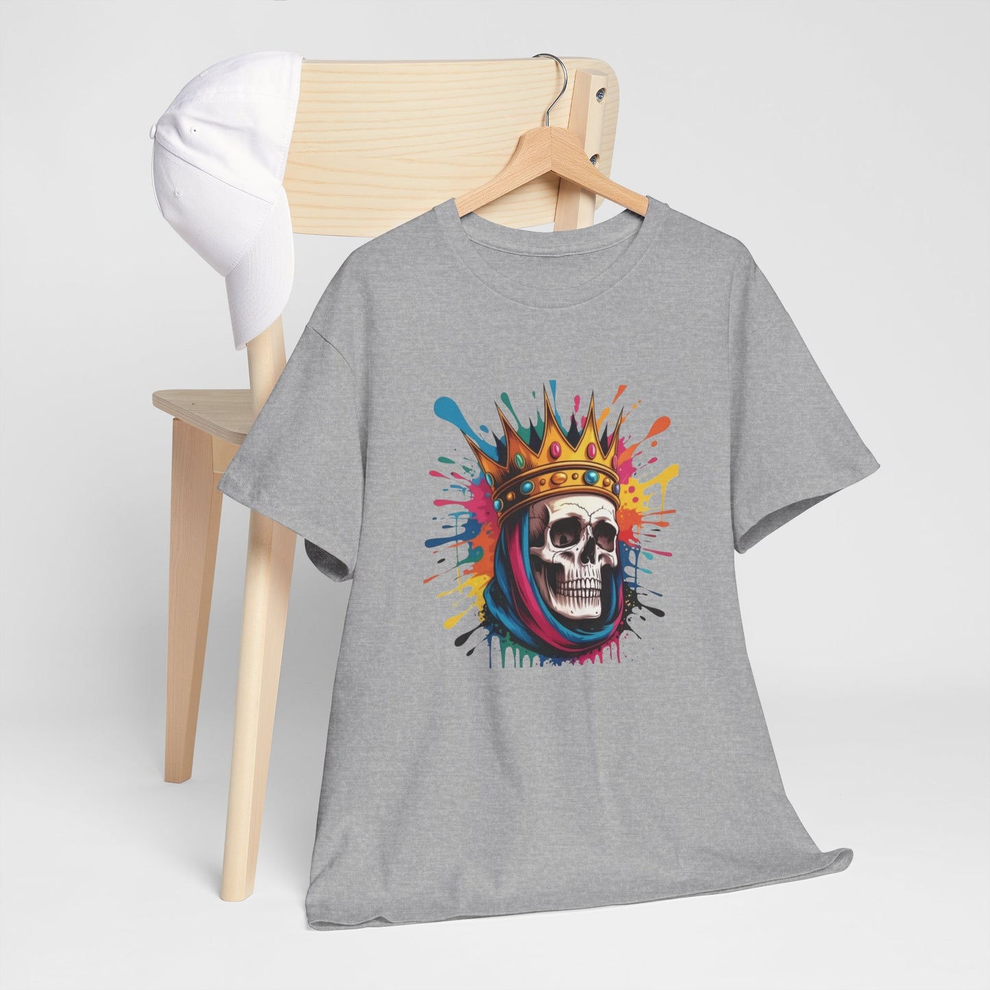 T-Shirt Crâne Couronne Adulte – Skull King Street Art – Tee Shirt Graphique Urbain Noir Blanc Gris Cadeau Original
