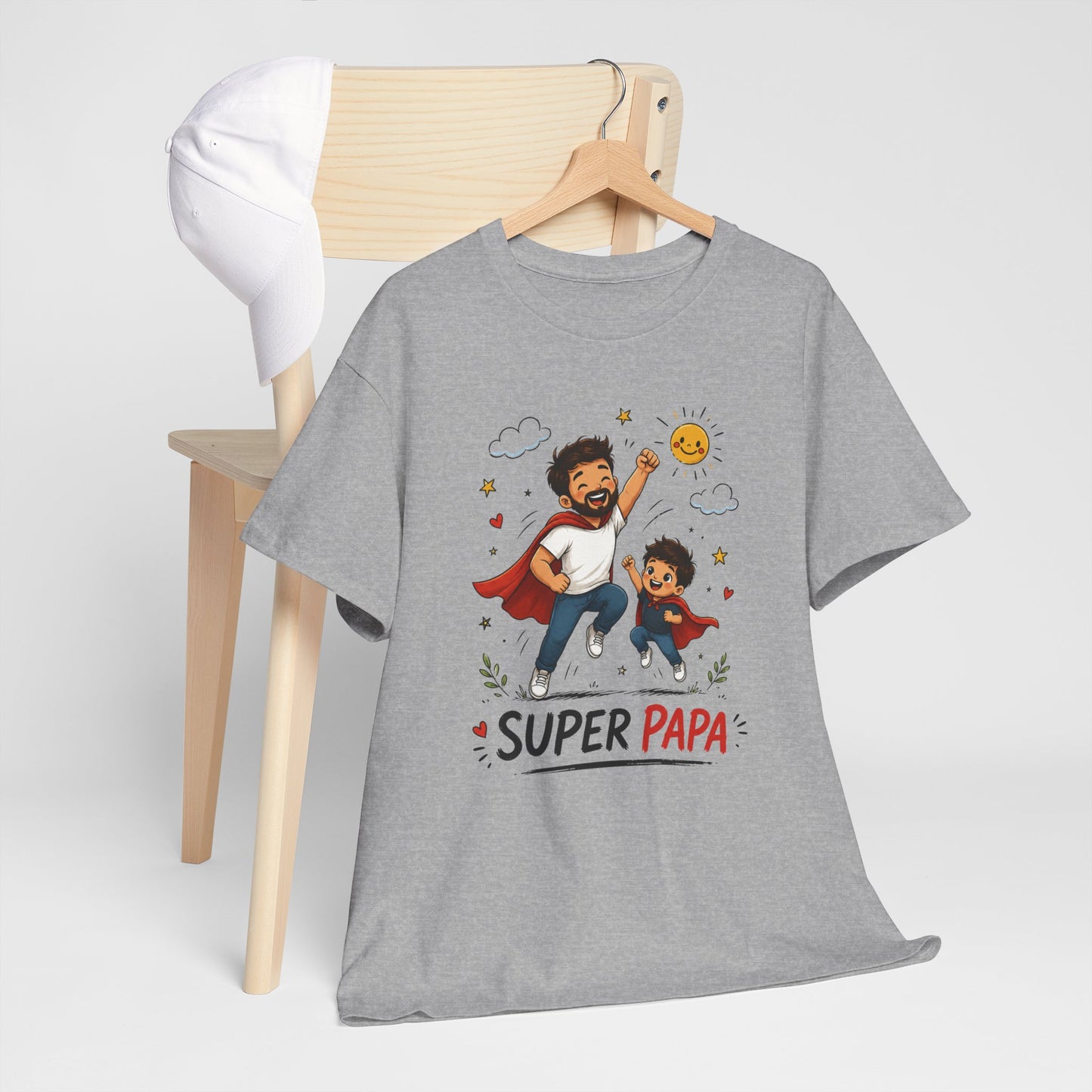 Tee-Shirt Super Papa – Cadeau Fête des Pères – Papa Héros avec Fils – Tee-Shirt Homme Amour Famille Père Enfant