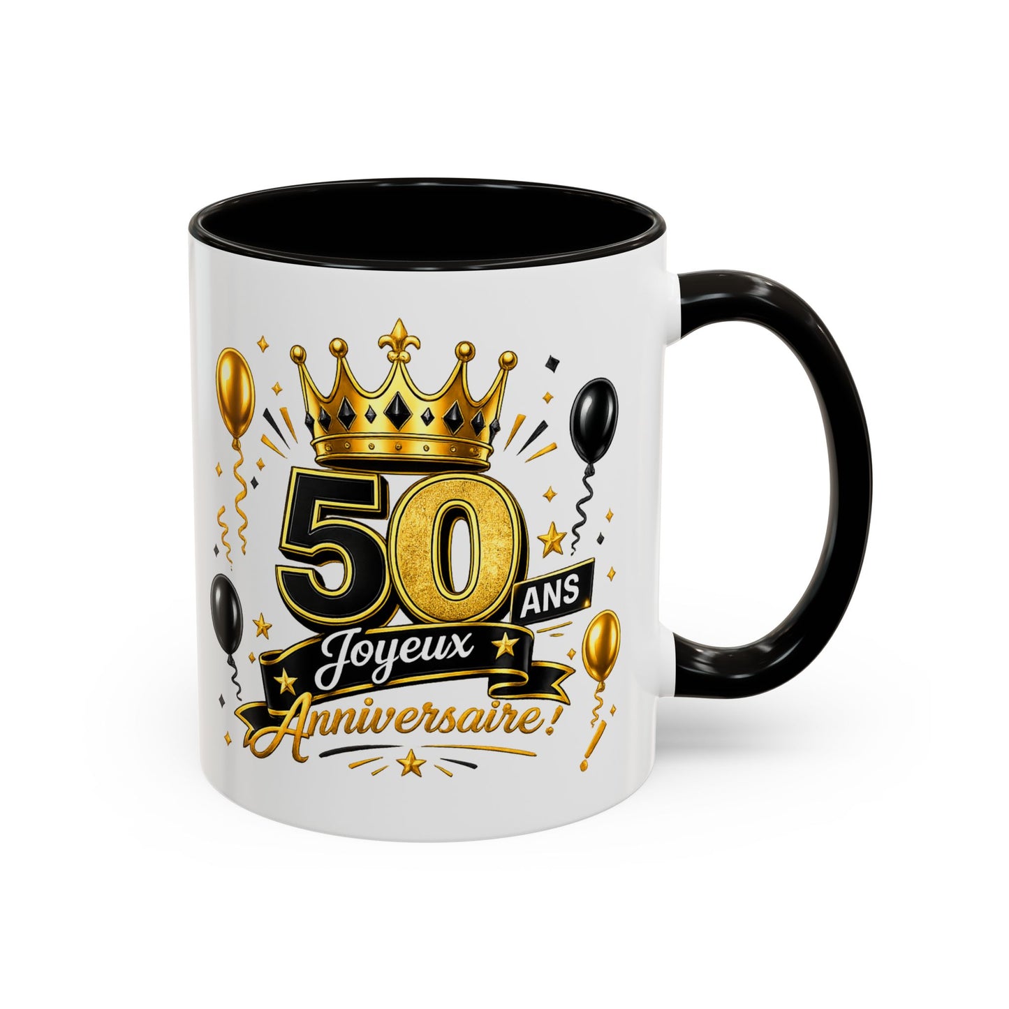 Mug Joyeux 50 Ans – Tasse Anniversaire 50 Ans – Cadeau Original pour Femme Homme – Idée Cadeau 50e Anniversaire Noir Bleu Rouge