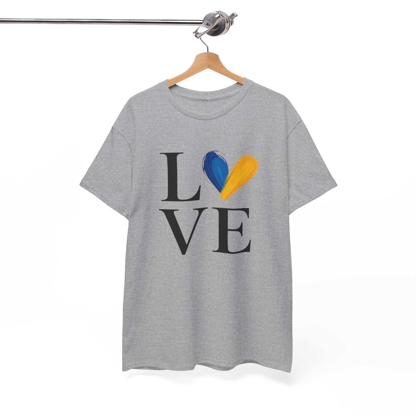 T-Shirt Love Bleu Jaune Cœur – Tee Shirt Amour Design Coloré Moderne – Cadeau Homme Femme