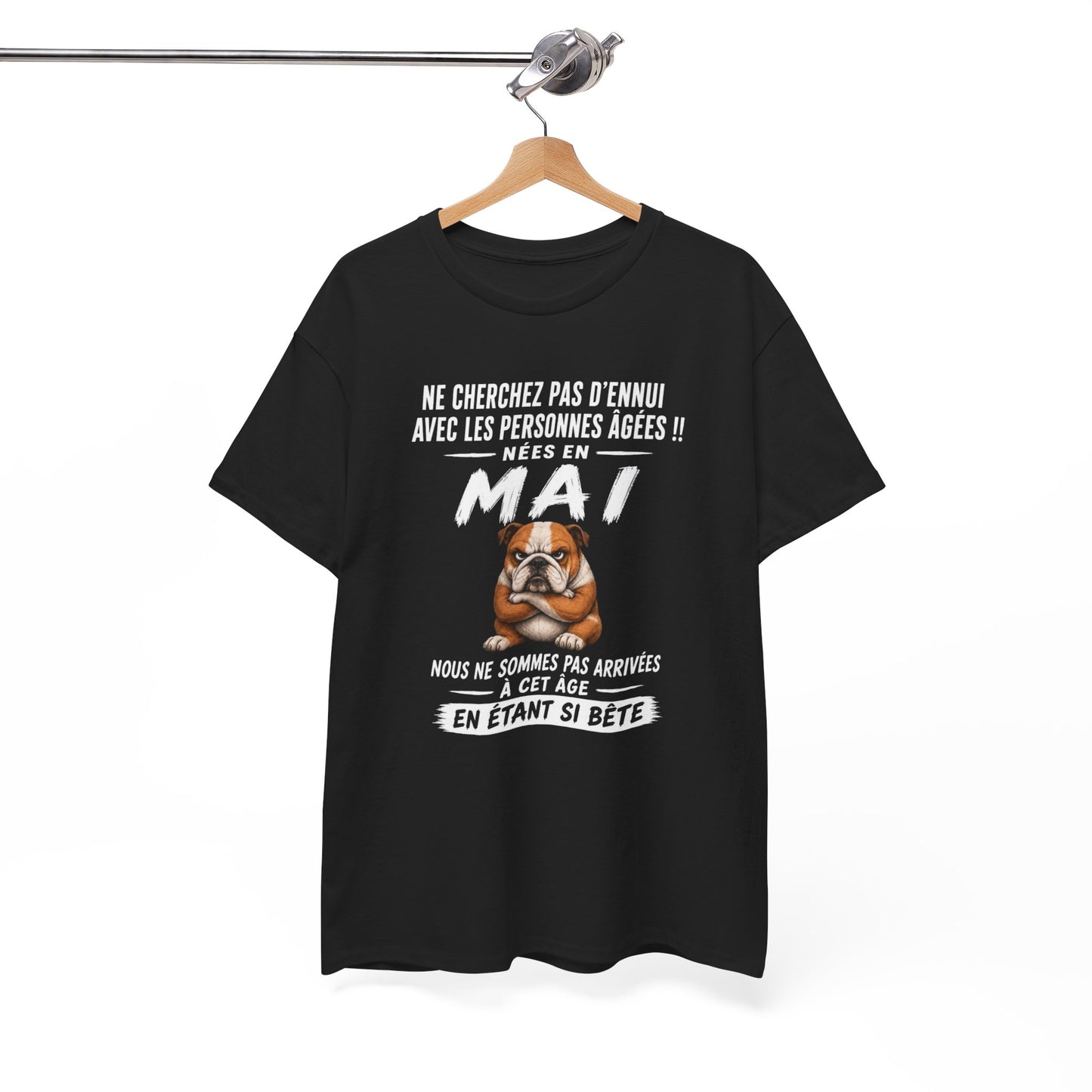 Tee-Shirt Retraité Mai Humour – Cadeau Anniversaire Senior Homme Femme – Bouledogue Drôle Retraite