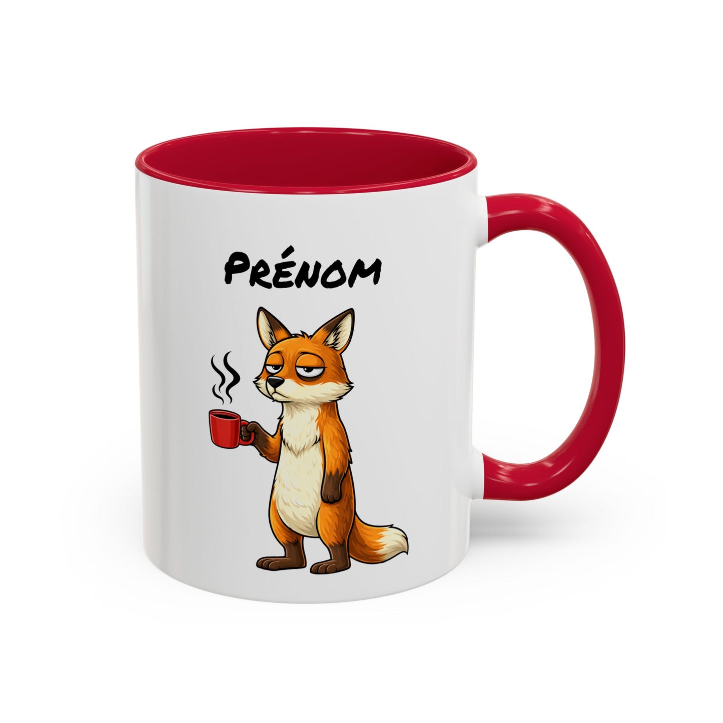 Tasse Renard Fatigué avec Café – Mug Humour Matin Difficile – Illustration Animal Mignon