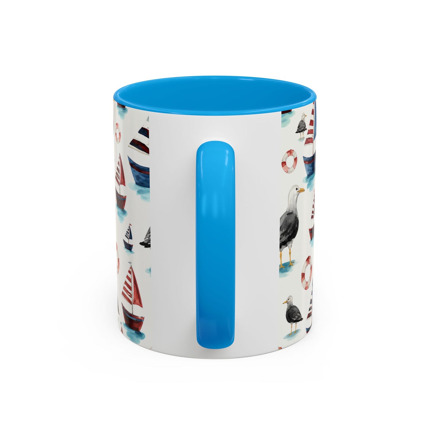 Tasse Thème Marin Aquarelle – Mug Voilier et Mouette – Design Nautique Bord de Mer – Céramique 325ml