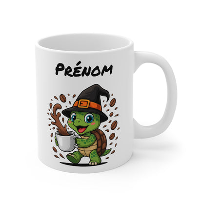 Tasse Personnalisable Tortue Sorcière – Mug Halloween Prénom 325ml – Cadeau Fantaisie Original