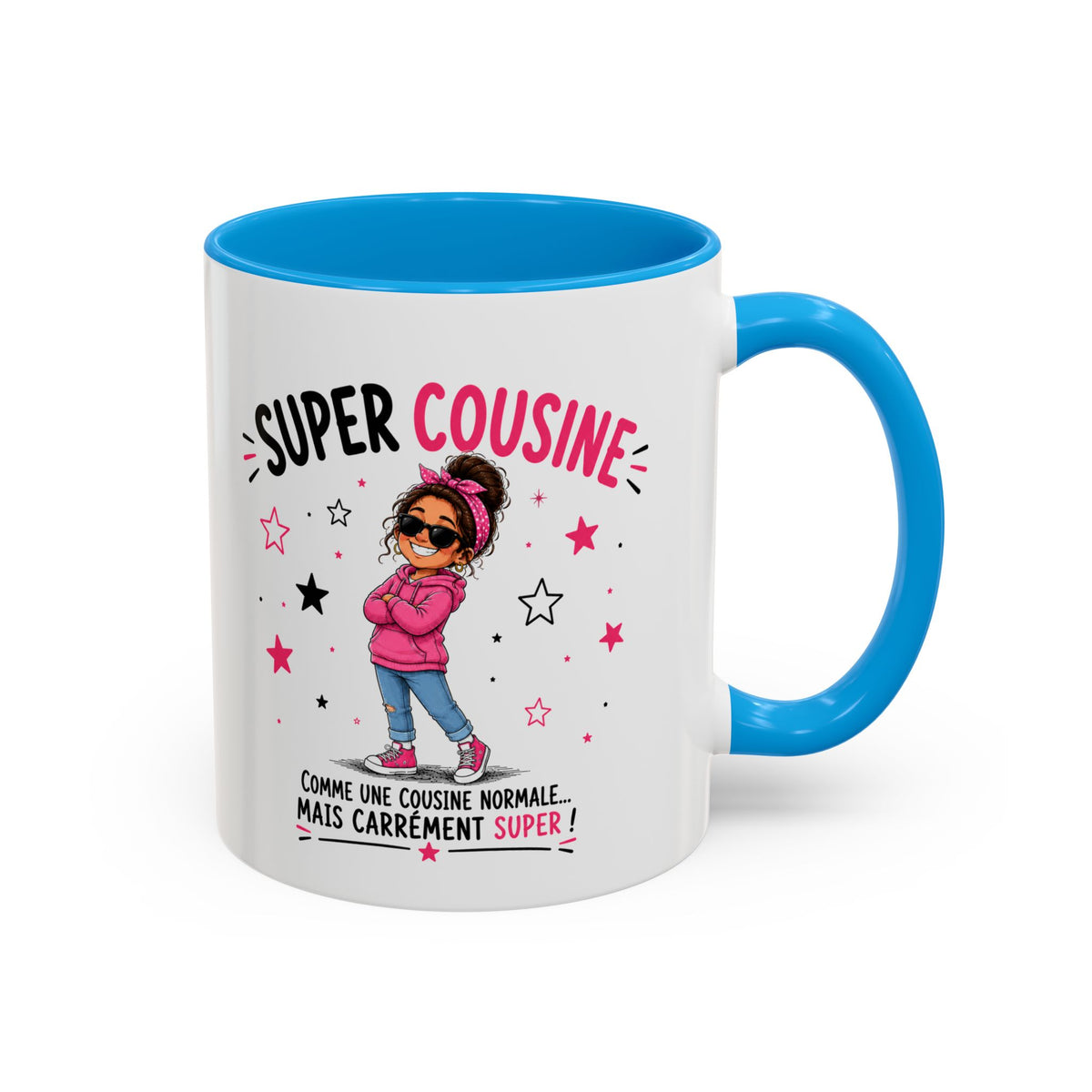 Mug Super Cousine – Tasse Cadeau Originale pour Cousine – Idée Cadeau Anniversaire Noël Femme noir bleu rouge