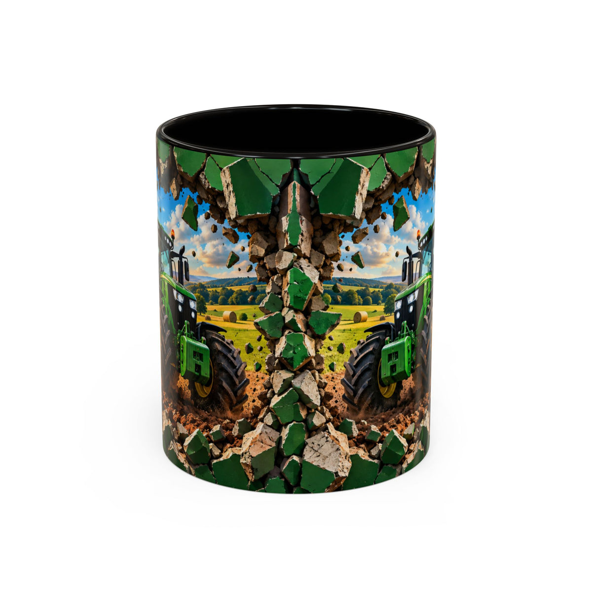 Mug Tracteur Agricole Vert – Tasse Agriculture avec Champ et Effet Mur Brisé – Cadeau Original Agriculteur Passionné de Tracteurs