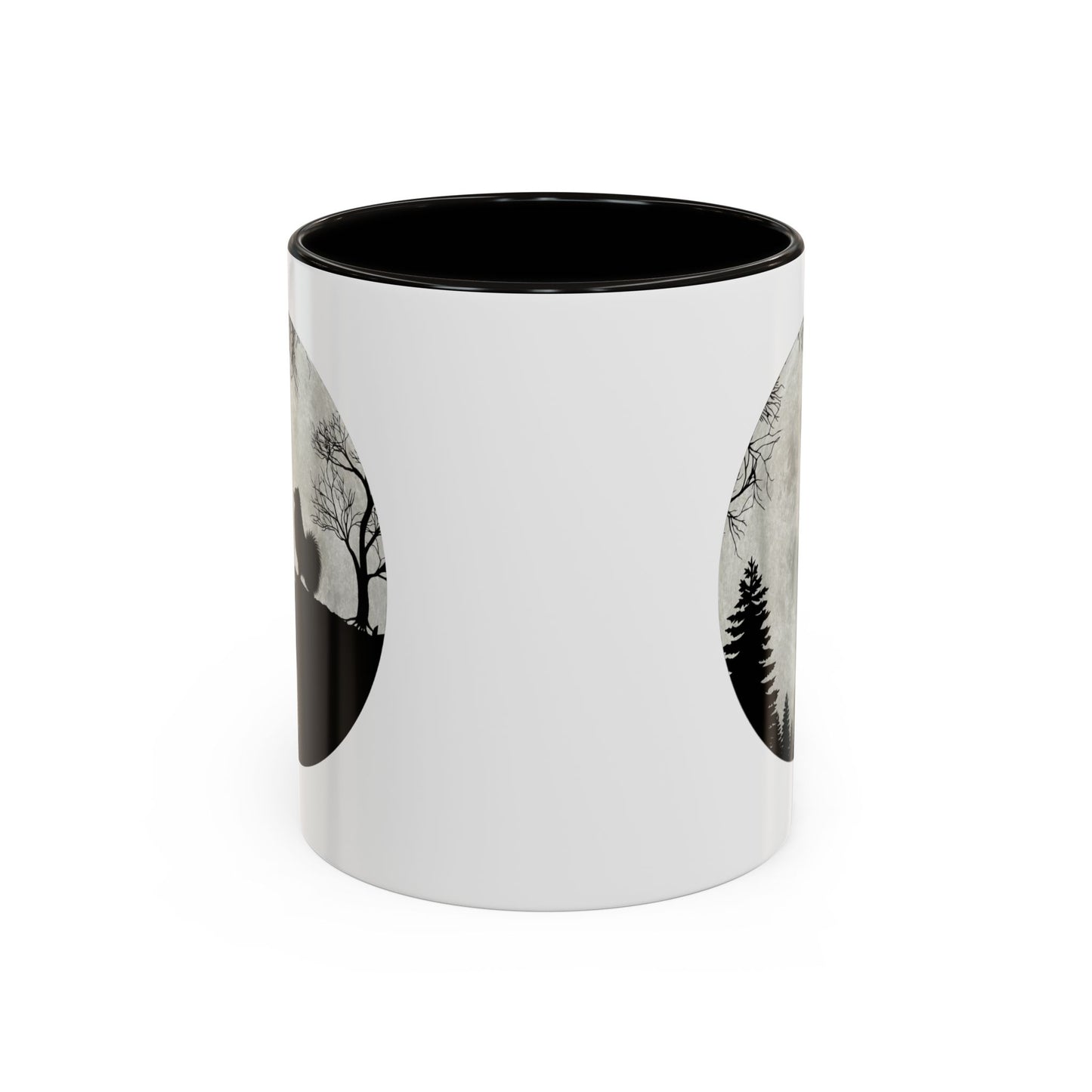 Tasse Spitz Nain Homme et Femme – Mug Chien Silhouette Pleine Lune Forêt – Cadeau Original pour Amoureux des Chiens 325 ml