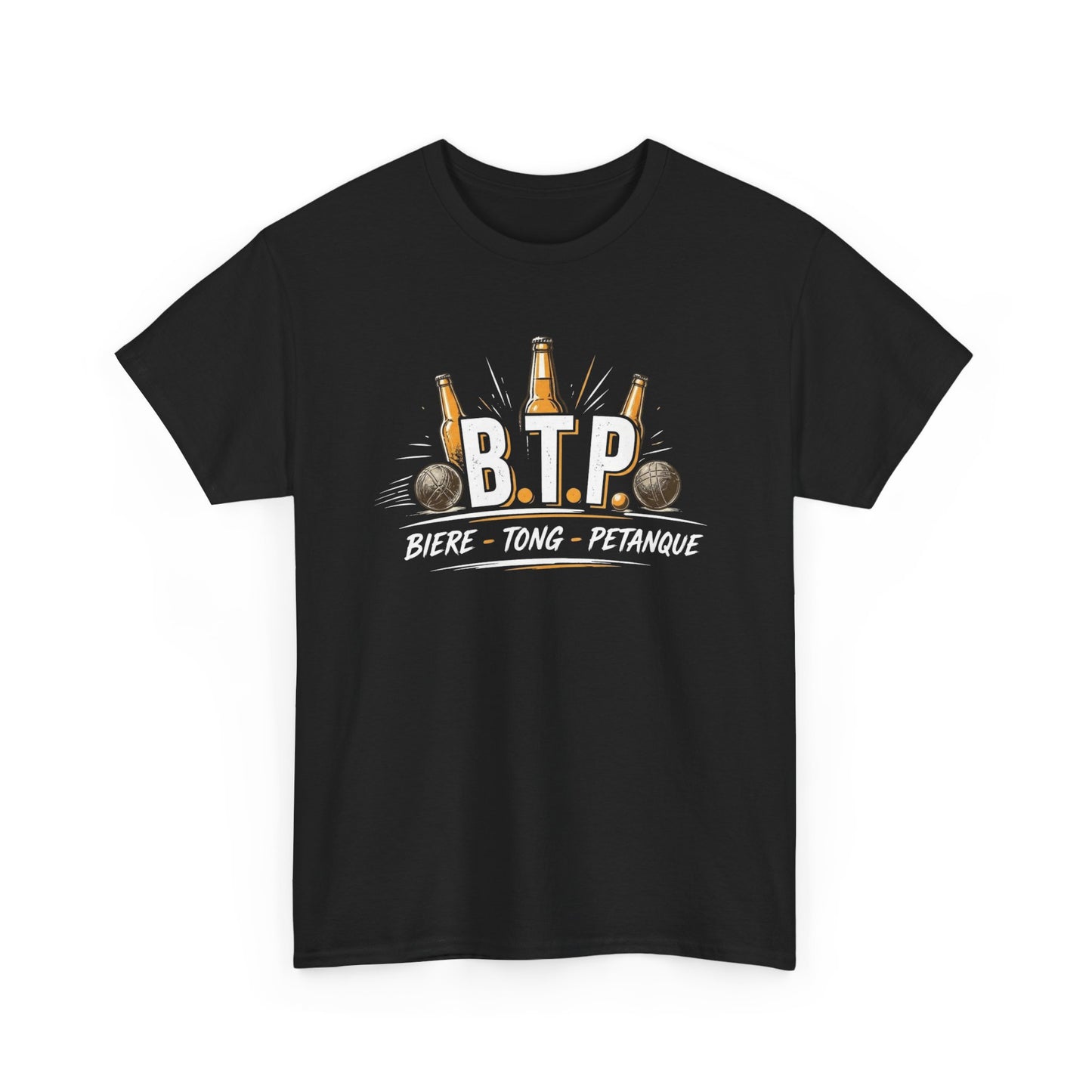T-Shirt BTP Bière Tong Pétanque Homme Femme – Tee Shirt Humour Apéro Pétanque – Cadeau Été Vacances Noir Blanc Gris