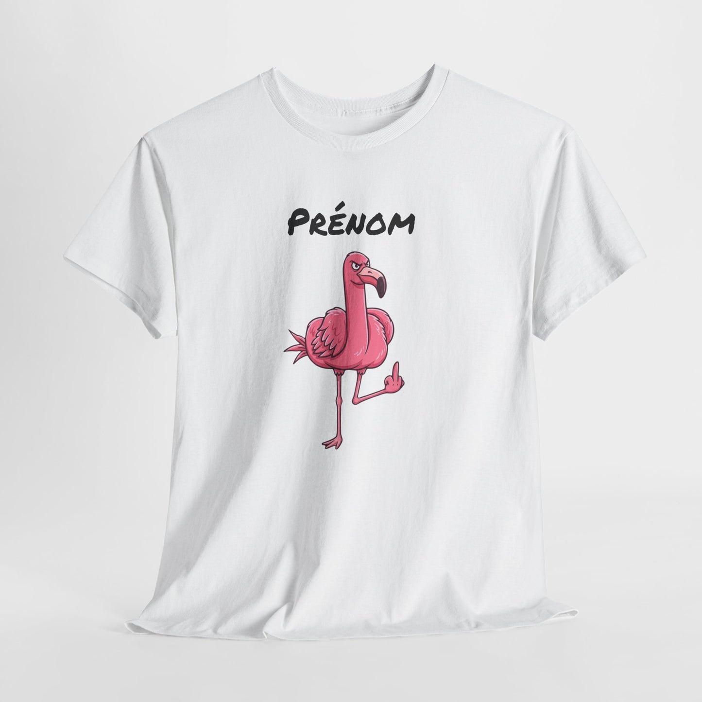 T-Shirt Personnalisé Prénom Flamant Rose Humour – Tee Shirt Adulte Fun et Décalé – Cadeau Original Homme Femme