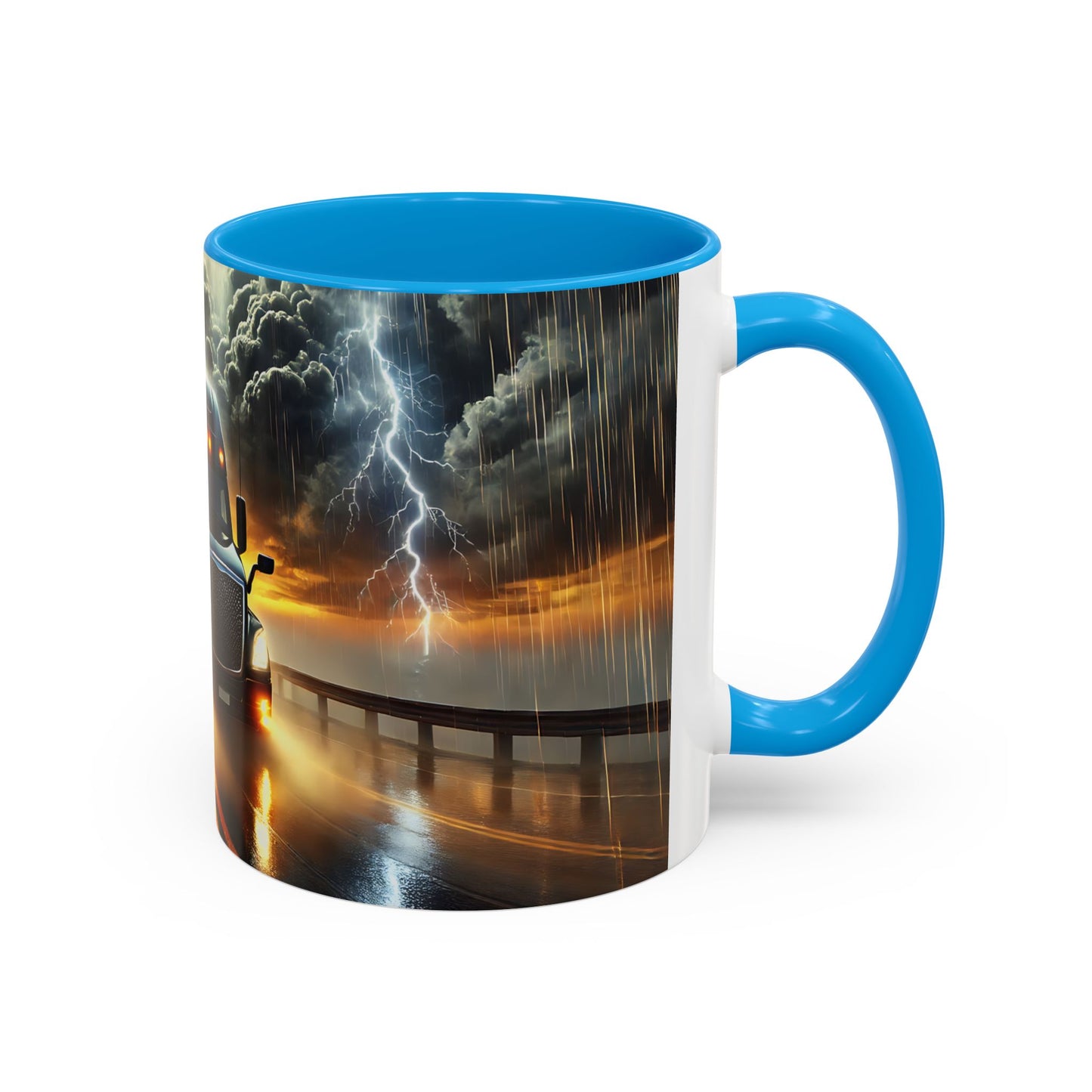 Mug Camion USA sous Orage – Tasse Semi-Remorque avec Éclairs et Route Tempête – Cadeau Chauffeur Routier 325ml