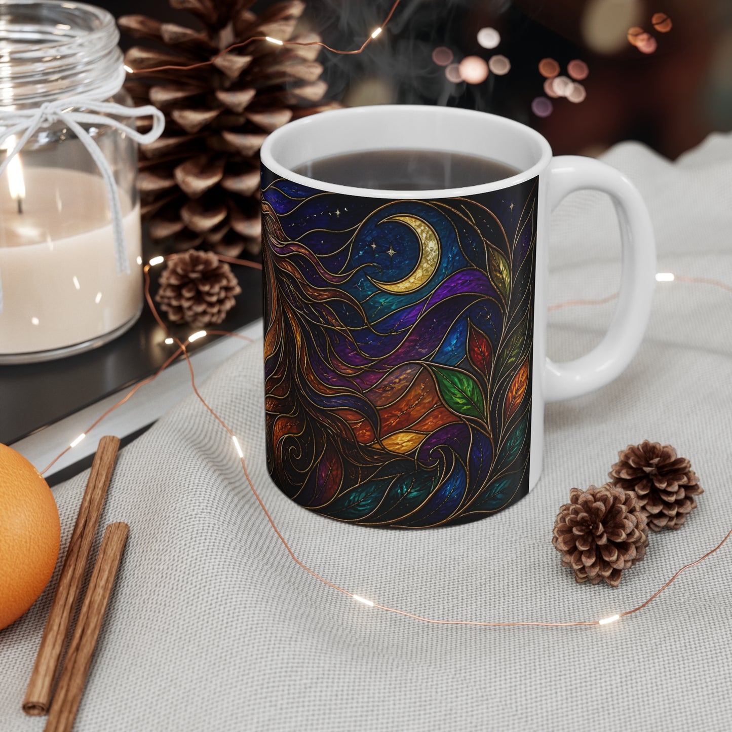 Mug Tasse Cheval Mystique Vitrail – Mug Cheval Fantasy Lune Étoiles Art Coloré Équestre Cadeau Homme Femme Enfant 325ml