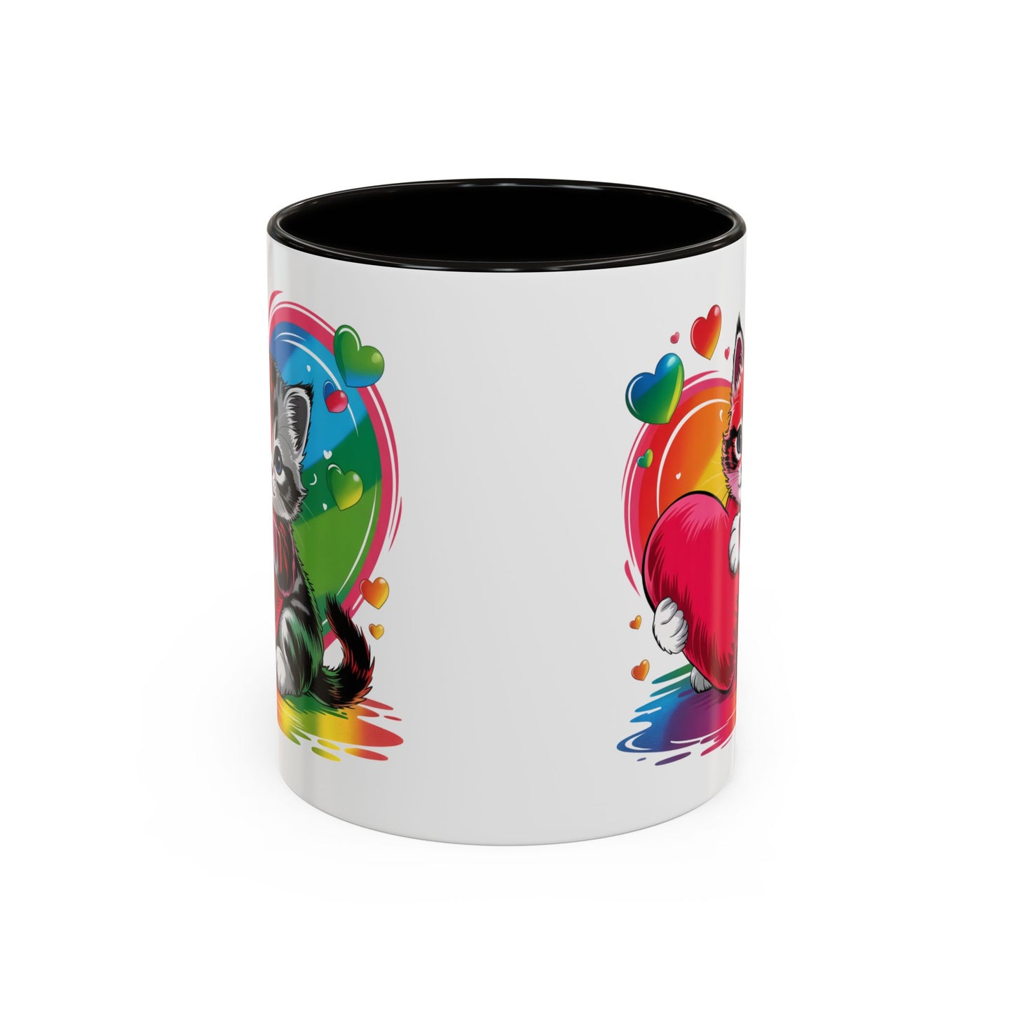 Mug Chat Kawaii avec Cœur Coloré Arc-en-Ciel – Tasse Mignonne Cadeau Original Amoureux des Chats – Céramique 325ml