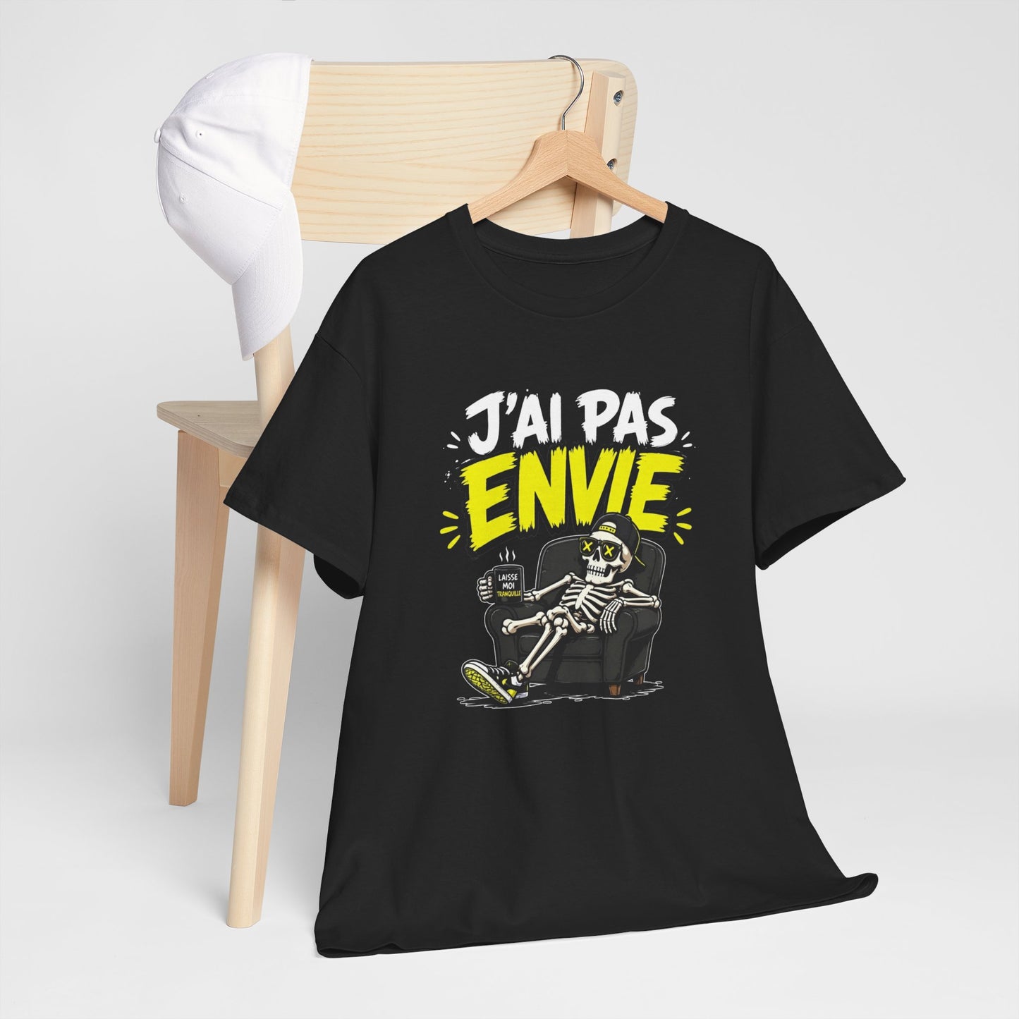 T-Shirt Humour J’ai Pas Envie – Tee Shirt Drôle Adulte Flemme Fatigue Travail Canapé Citation Fun Cadeau Collègue Homme Femme