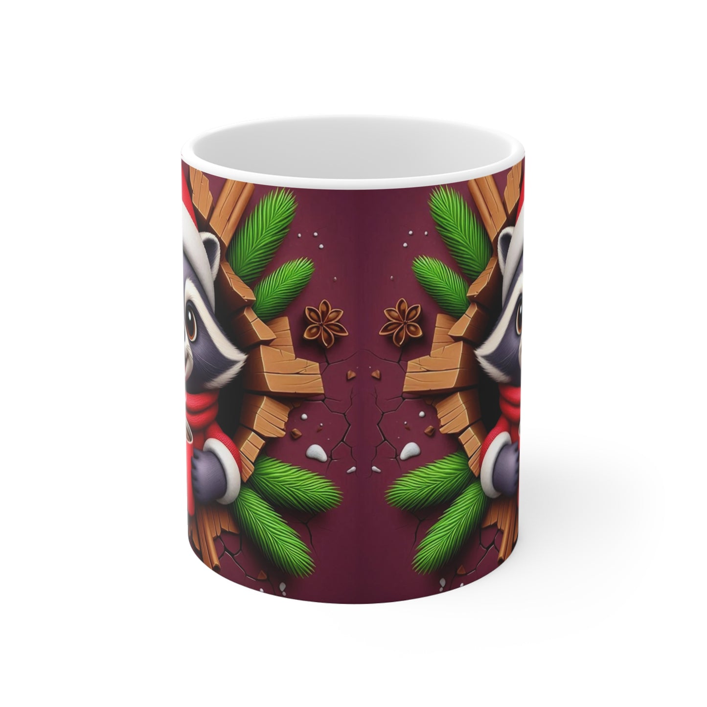 Tasse Raton Laveur Noël – Mug Céramique 325ml – Cadeau Hiver Festif Animaux et Chocolat Chaud