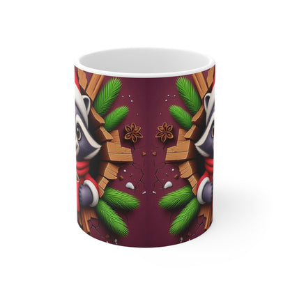 Tasse Raton Laveur Noël – Mug Céramique 325ml – Cadeau Hiver Festif Animaux et Chocolat Chaud