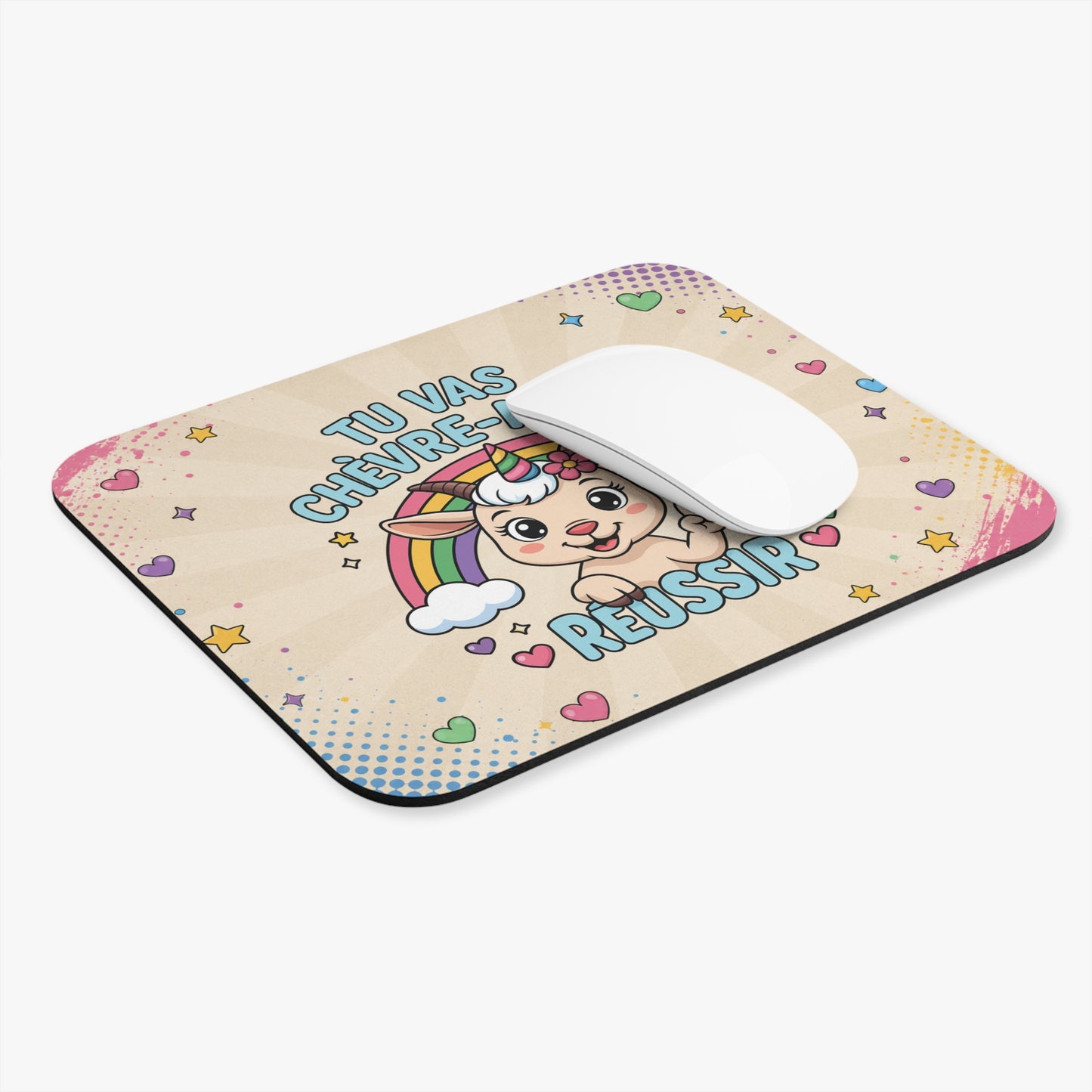 Tapis de Souris 22x18cm Humour Tu Vas Chèvre-ment Réussir Chèvre Licorne Arc-en-ciel Cadeau Drôle Motivation Homme Femme Bureau Gaming