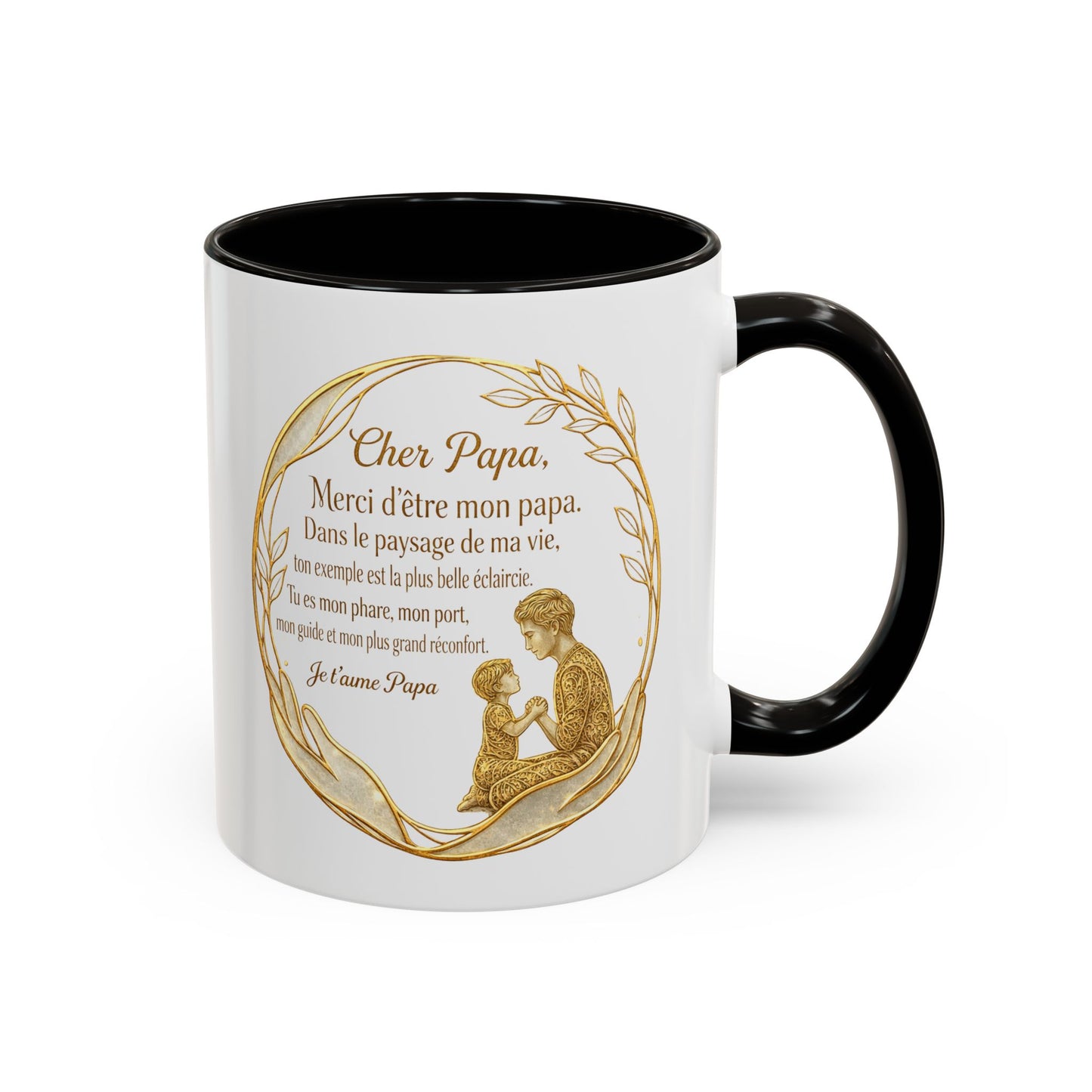 Tasse Papa Message Amour 325ml – Mug Céramique Cadeau Père Élégant Doré Citation Touchante Famille