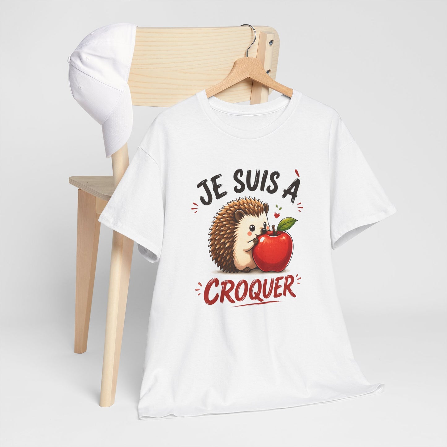 Tee Shirt Je Suis À Croquer – T-Shirt Hérisson Mignon avec Pomme – Cadeau Humour Animal Homme Femme