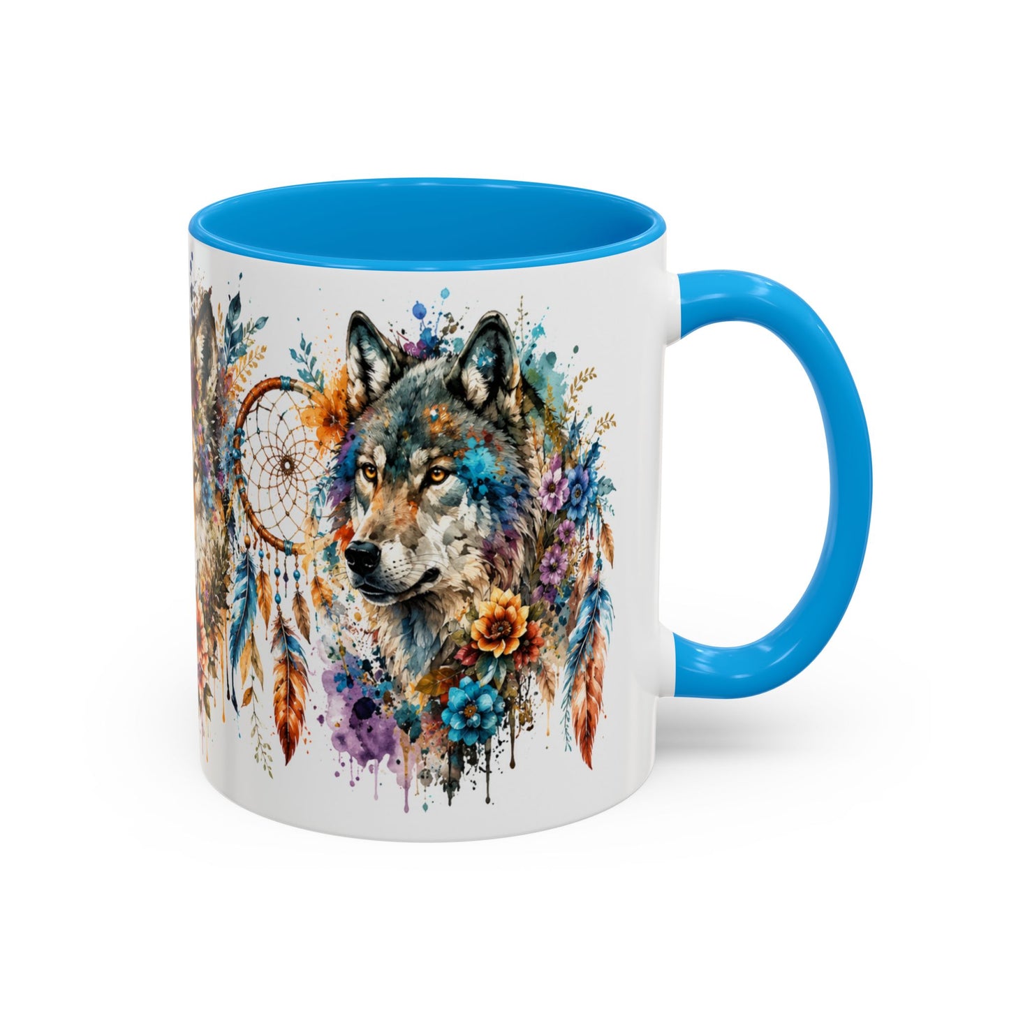Tasse Loup Bohème – Mug Attrape-Rêves et Fleurs Colorées – Cadeau Animal Spirituel Homme Femme 325ml
