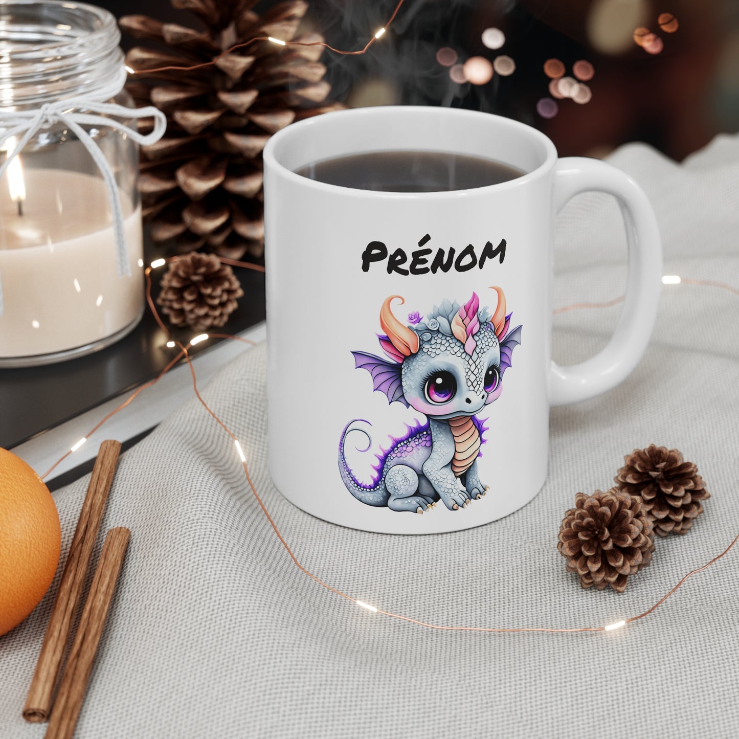 Mug Personnalisé Bébé Dragon Mignon 325ml – Tasse Céramique Prénom Fantasy Kawaii