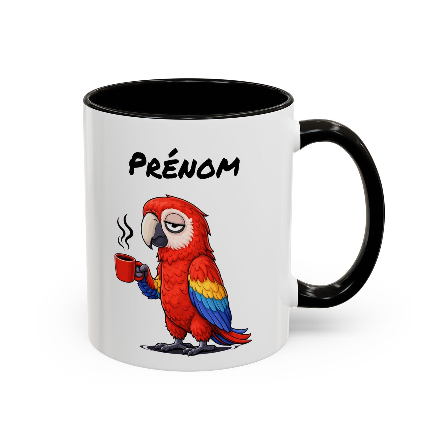 Tasse Perroquet Coloré avec Café – Mug Oiseau Exotique Tropical – Illustration Humour Fatigue 325ml