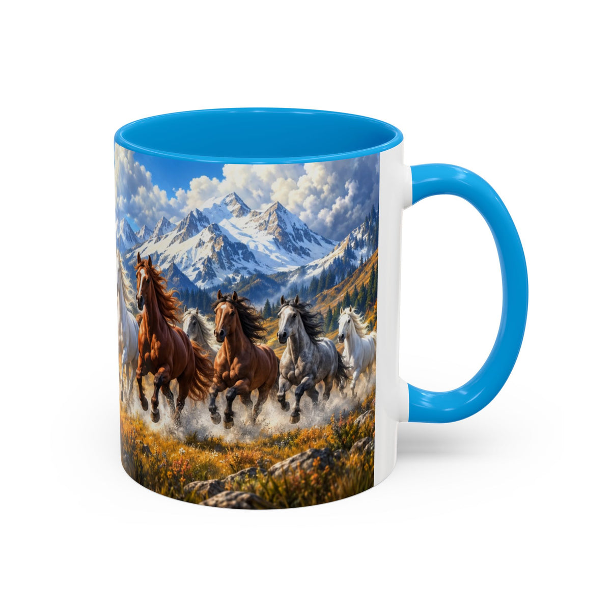 Mug Chevaux au Galop dans les Montagnes – Tasse Paysage Nature avec Troupeau de Chevaux – Cadeau Original Amoureux des Chevaux