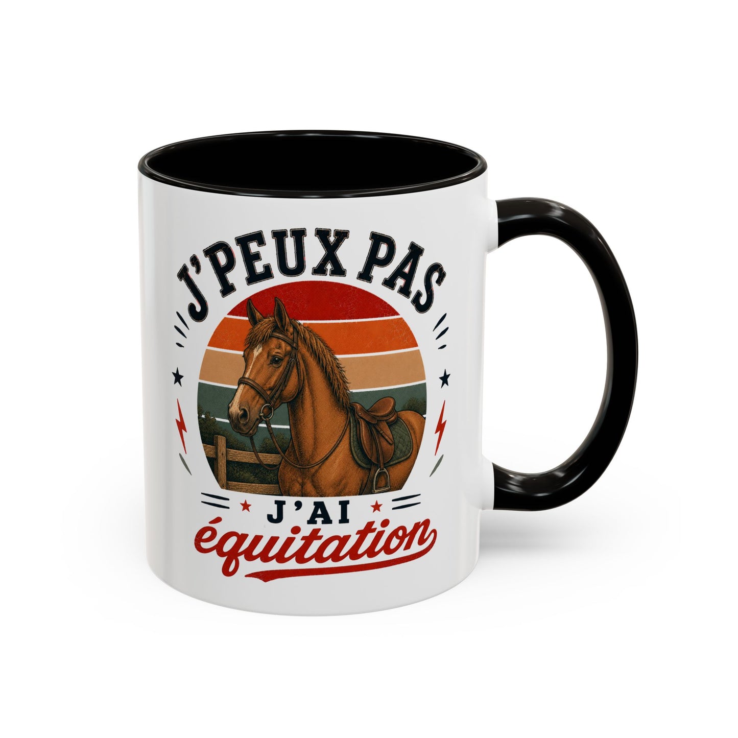 Tasse J’Peux Pas J’Ai Équitation – Mug Humour Cheval Vintage – Cadeau Cavalière Cavalier 325ml
