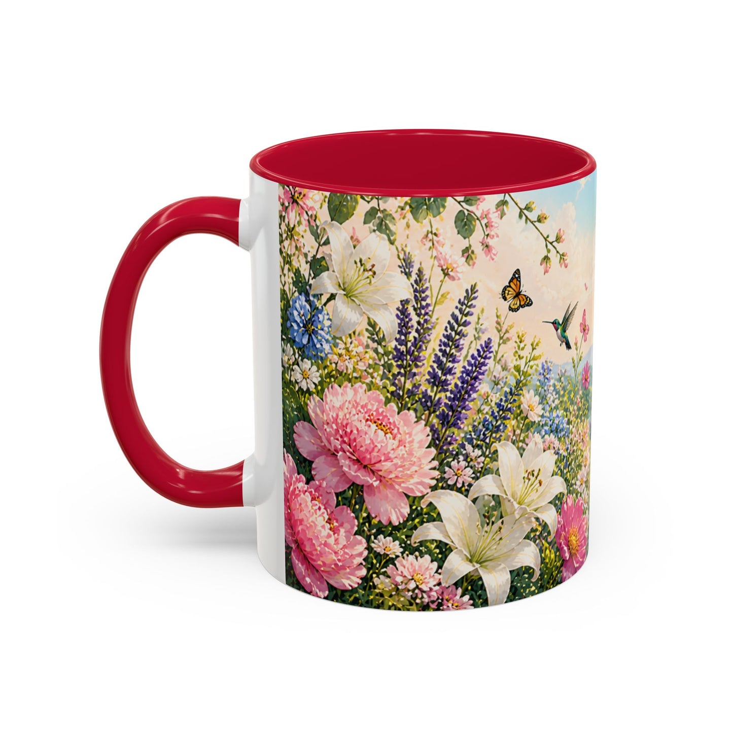 Tasse Jardin Fleuri avec Colibris – Mug Floral Printemps Nature et Papillons – Design Coloré 325ml